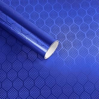 Lypumso Honeycomb Carbon Fiber Vinyl Wrap, Chrome Hexagon Cast Vinyl Film for Almost Cars and Motorcycles Exterior Interior, Self-Adhesive Car Wrap Stickers (Blue, 1ft x 5ft)