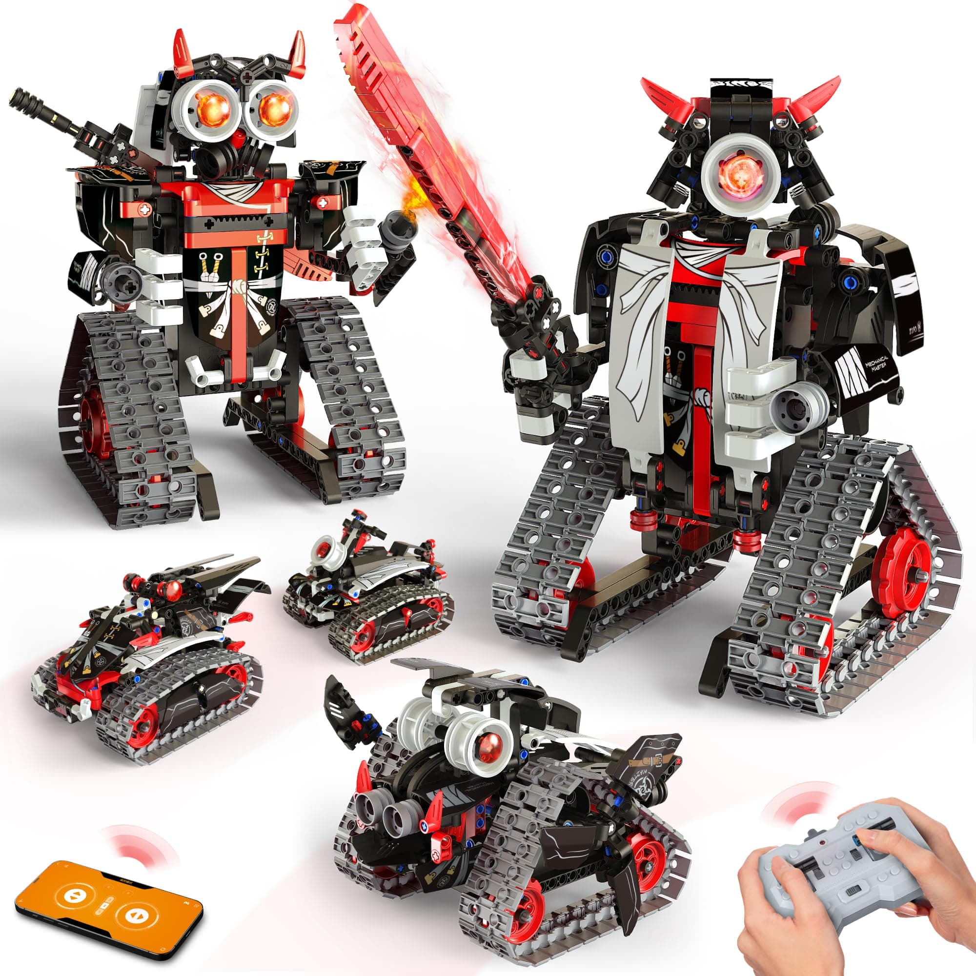 Opmind 5 in 1 STEM RC Robot Building Kit, APP & Remote Control Samurai/Ninja Blocks 419 Pcs, Erector Set RC Toy for Kids, DIY Build Science Educational Gift for Age 6 7 8 9 10 11 12+ Boys & Girls