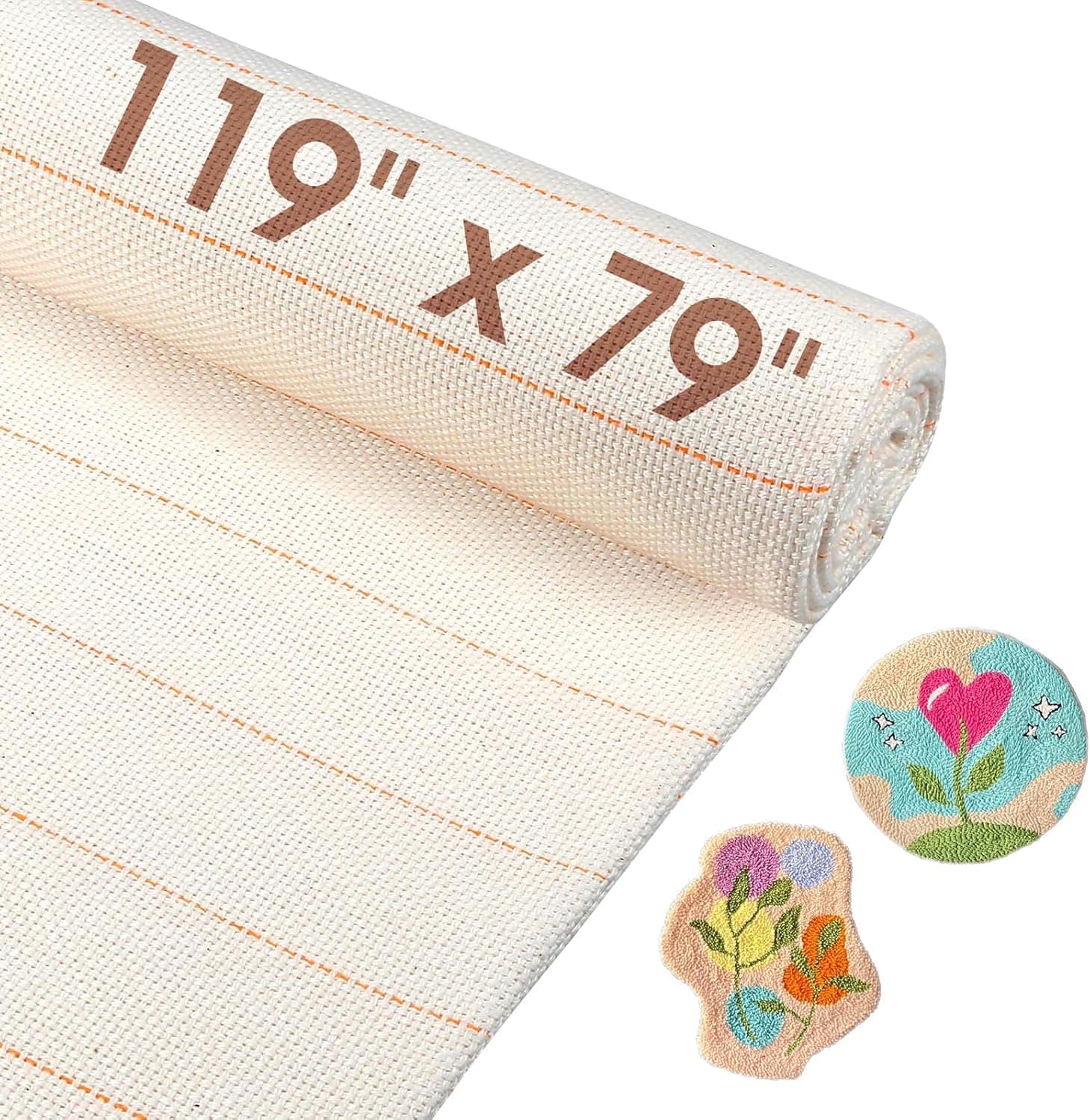 118" x 79" Large Tufting Cloth, Primary Tufting Cloth with Marked Lines for Tufting Guns, Four Edges Sewn Monks Cloth for Punch Needle Tufting Rug DIY Crafts