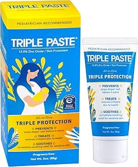 Triple Paste Diaper Rash Cream for Baby - 3 oz Tube - Zinc Oxide Ointment Treats, Soothes and Prevents Diaper Rash - Pediatrician-Recommended Hypoallergenic Formula with Soothing Botanicals