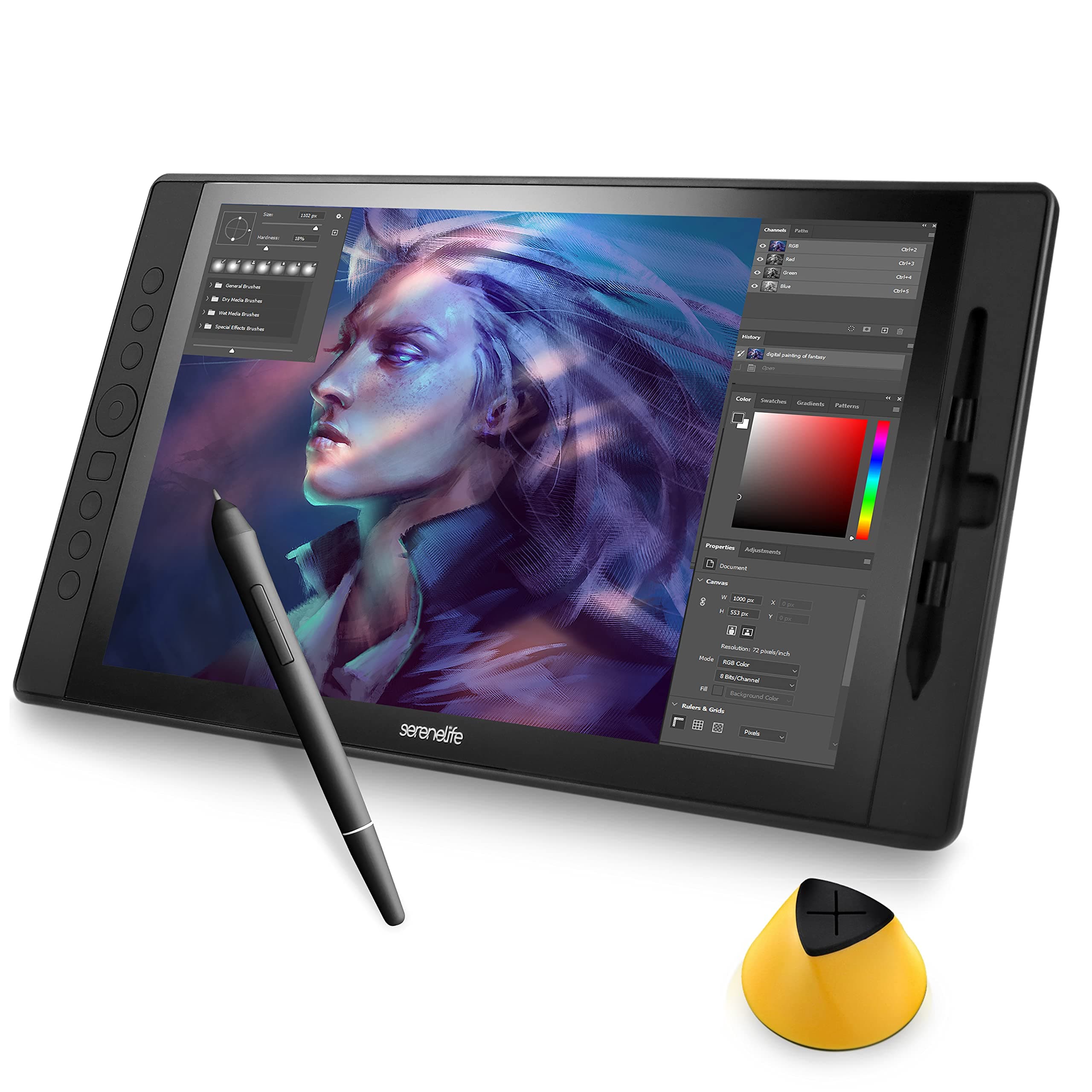 SereneLifeGraphic Tablet with Passive Pen - 15.6" Full-Laminated Technology Art Monitor w/ 8192 Pressure Levels Battery-Free Stylus - Digital Drawing, Online Teaching, Design - for MAC, Windows OS