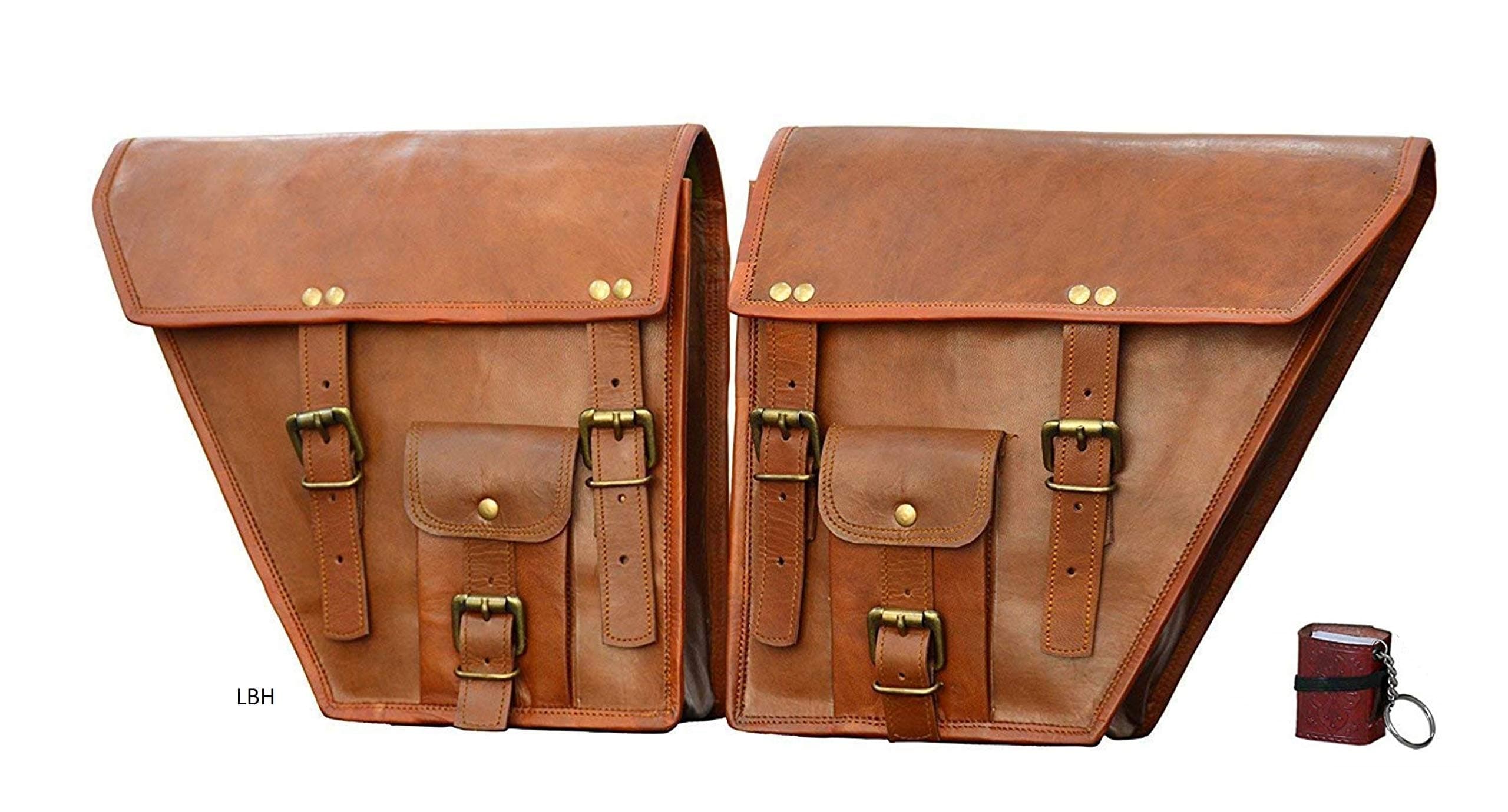 LBH 2 X Motorcycle Side Pouch Brown Leather Side Pouch Classic Saddlebags Saddle Panniers (2 Bags) Summer Sale!`