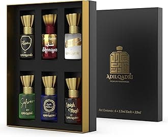 Adilqadri Assorted Luxury Attar Combo Perfume Gift Set for Men & Women (Pack of 6) – Non-Alcoholic Roll-On attar Collection | Long-Lasting Fragrance Set | Gift Hamper for Him & Her | Ideal for Special Occasions | 5.5ml Each