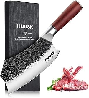 Huusk Cleaver Knife, 7 Inch Meat Cleaver Heavy Duty, Hand Forged Chopper Knife, High Carbon Steel with Wood Handle, Japanese Cleavers for Cutting Meat and Vegetable, Christmas Gifts for Men and Women