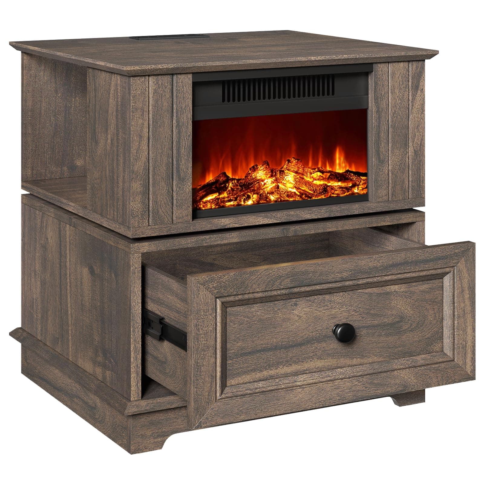 Rotatable Electric Fireplace Heater, Fireplace and Side Table in One, 1400W Indoor Electric Stove Heater, 4800 BTU Fireplace Stove, CSA ETL Safety Certified, Overheating Safety Protection