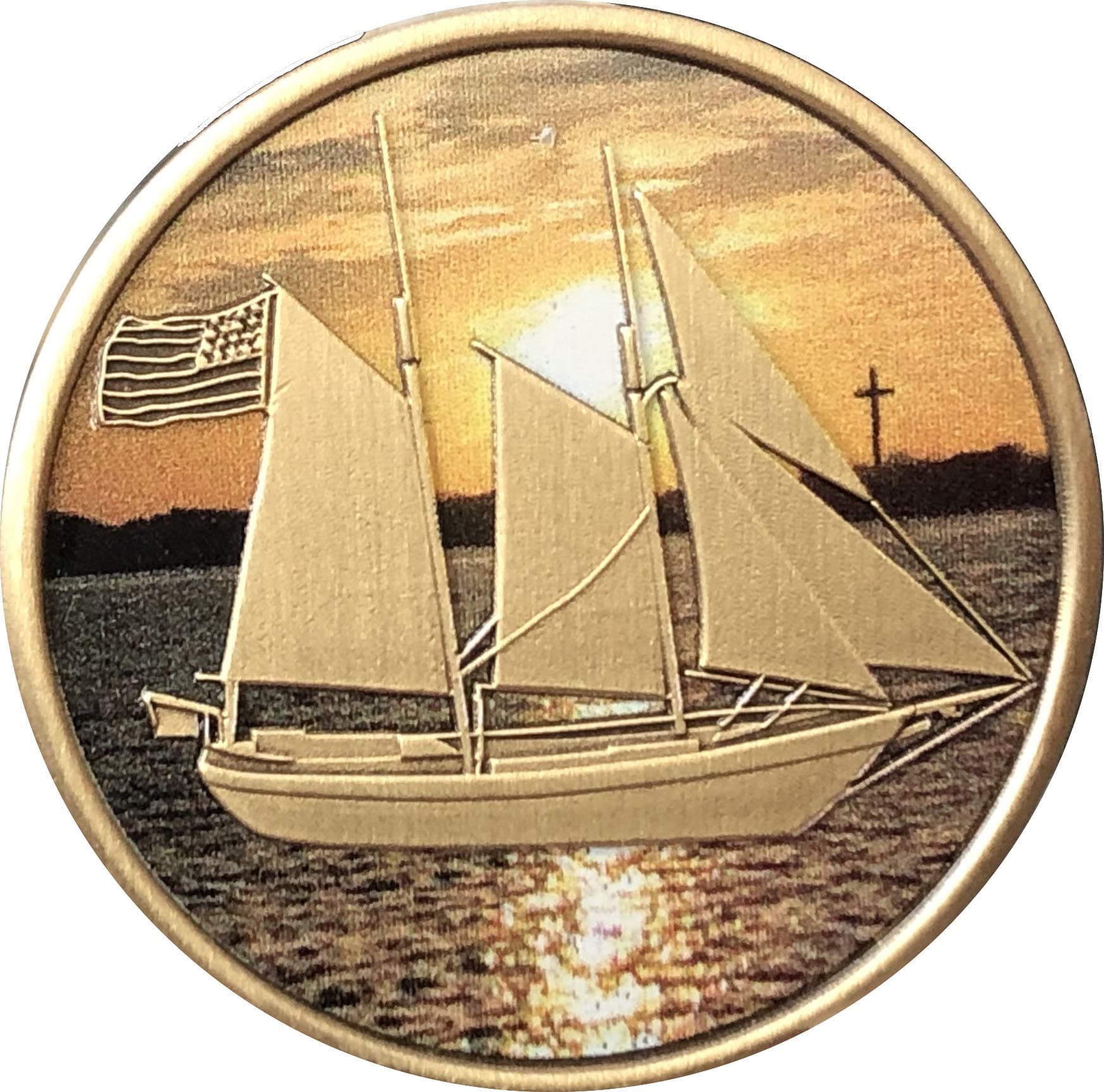 RecoveryChip Sailing We Can't Control The Wind We Can Only Adjust Our Sails Color Medallion Schooner Sailboat Chip