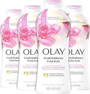 Body Wash for Women, Fresh Radiance, Refreshing & Renewing, Made with Plant Based Cleansers, B3 Botanical Complex, For All Skin Types, Rose Water & Sweet Nectar Scent, 22 fl oz (Pack of 4)