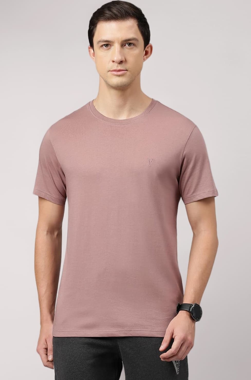 Men's Cotton Regular Fit Solid T-Shirt Crew Neck, Short Sleeves