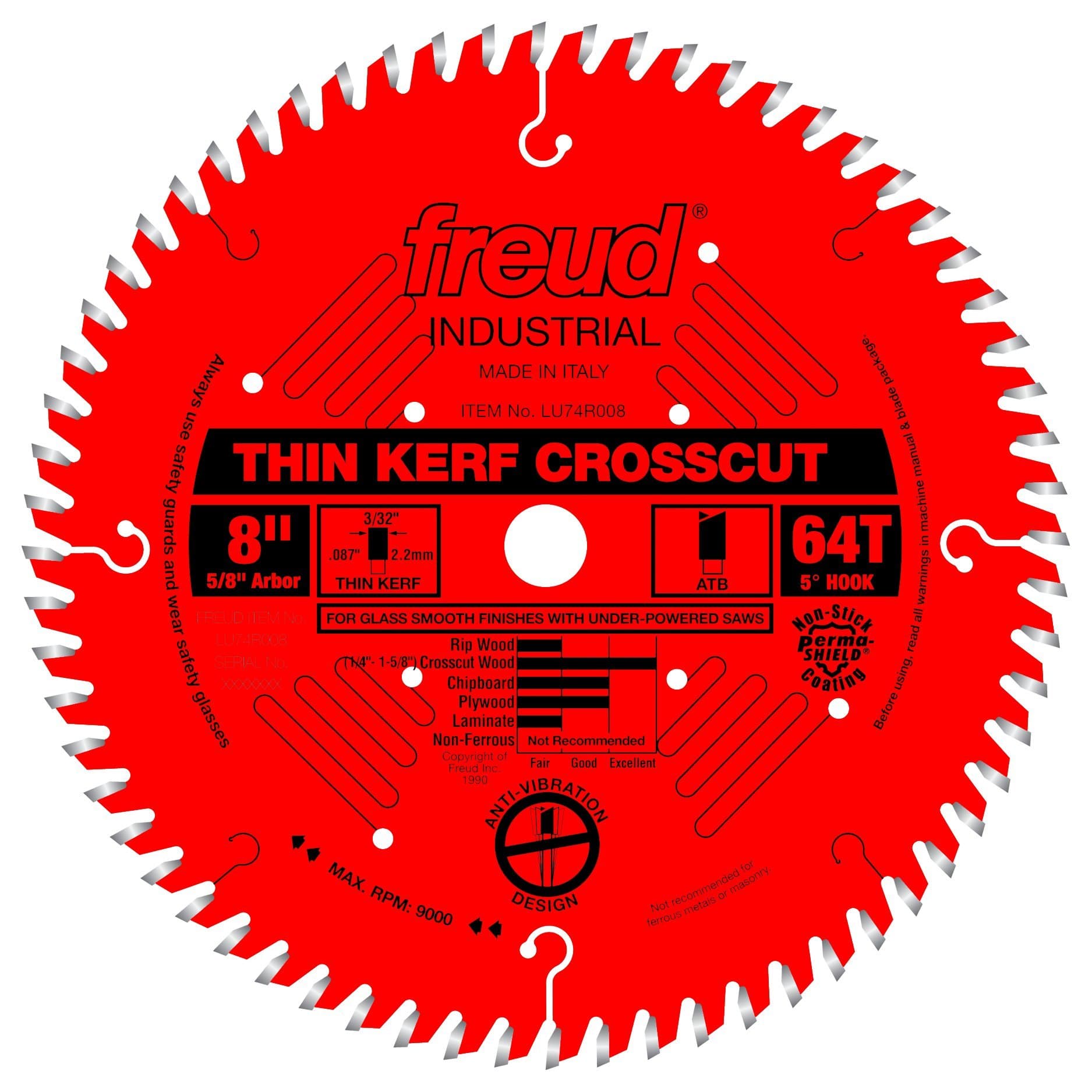 LU74R008: 8" x 64T Thin Kerf Ultimate Cut-Off Blade