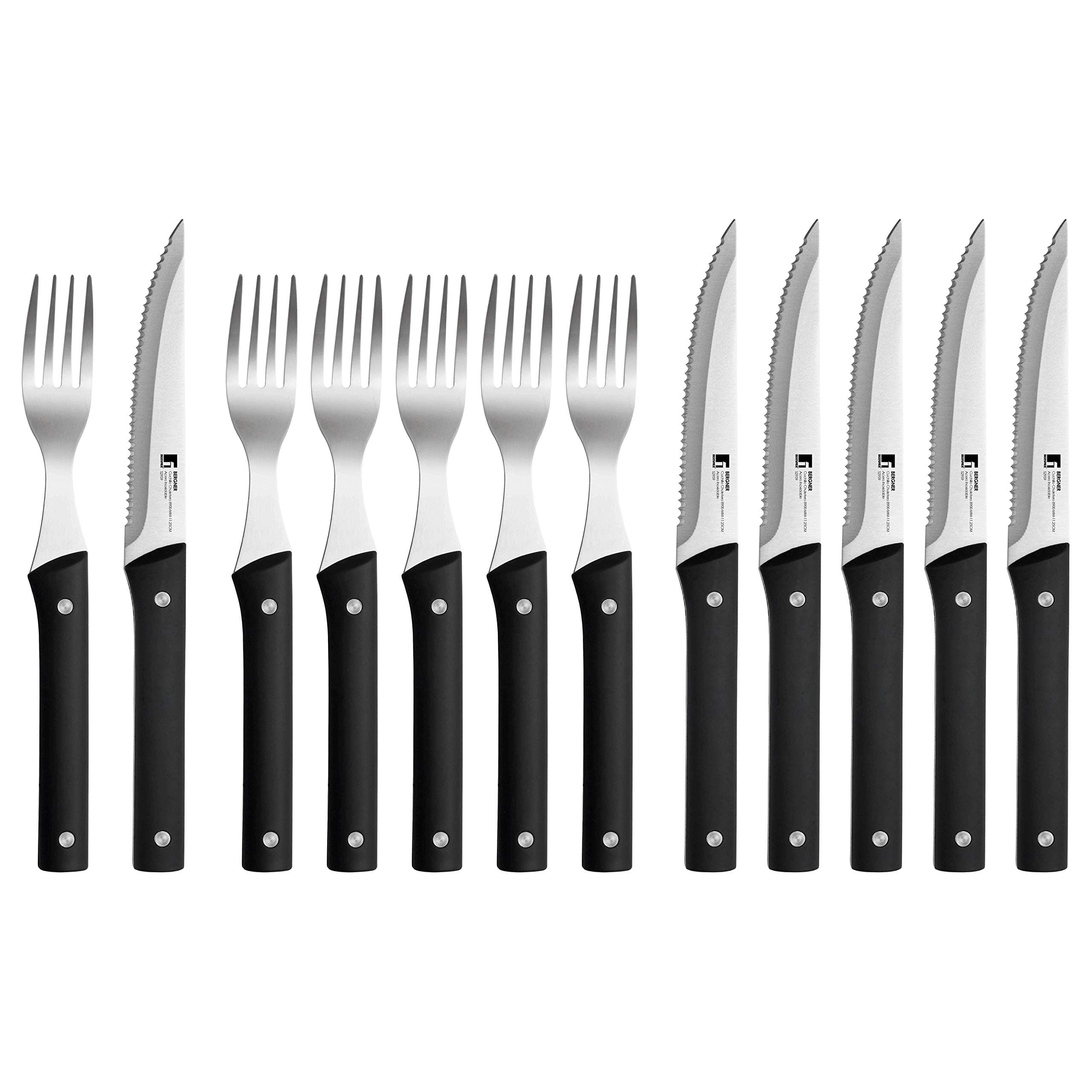 Bergner Home MasterPro Gourmet Matching Steak Knife & Fork Set of 6 Premium Stainless Steel