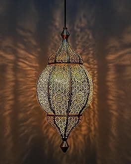 Homesake Moroccan Orb Hanging Lamp Pendant Light for Home Decor|Vintage Ceiling Light Fixture Cutwork Design|Ambient Lighting for Living Room,Bedroom,Dining Room, Ramadan Decorations for Home(Golden)