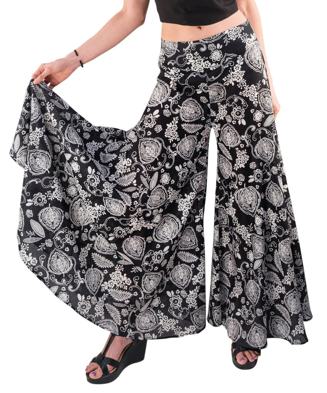 Women's Palazzo Pant Multicolored (Large, Black White)