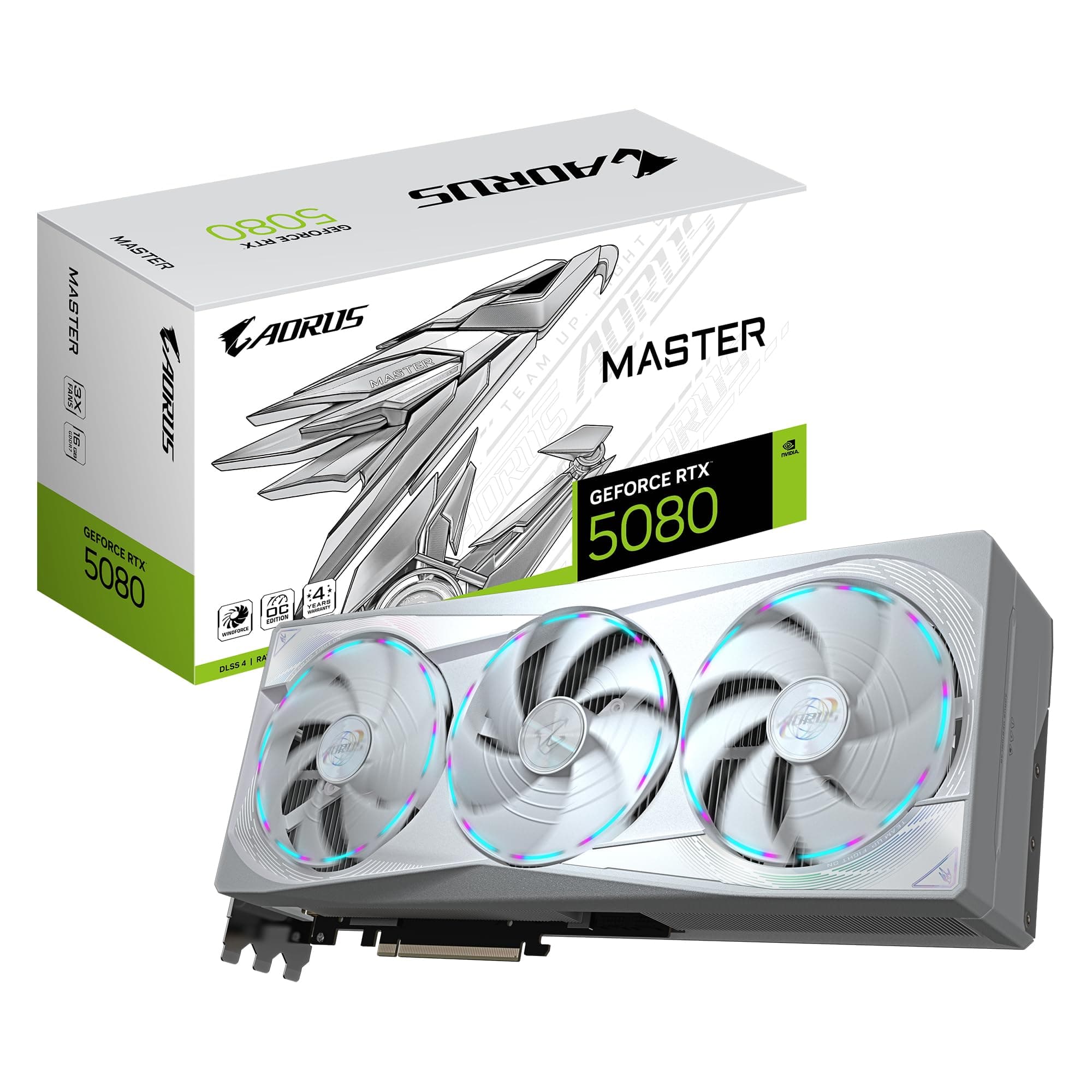 Gigabyte AORUS GeForce RTX 5080 MASTER ICE 16G Graphics Card - 16GB GDDR7, 256-bit, PCI-E 5.0, 2805MHz Core Clock, 3 x DP 2.1a, HDMI 2.1b x 1, NVIDIA DLSS 4, GV-N5080AORUSM ICE-16GD