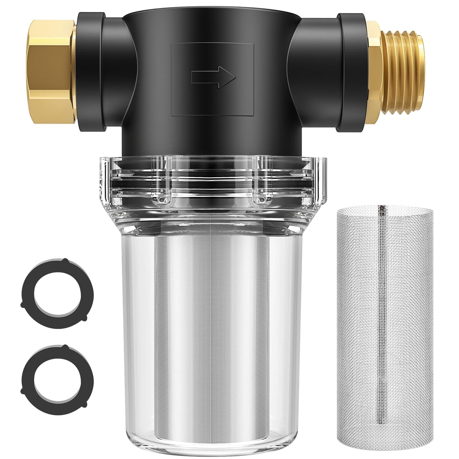 Twinkle Star Hose Filter Attachment Line Water Hose Filter with 100 Mesh and 40 Mesh Screen, 2Pcs O-Ring, Garden Hose Filter Pressure Washer Inlet for RV Camping Car Wash Water Hose