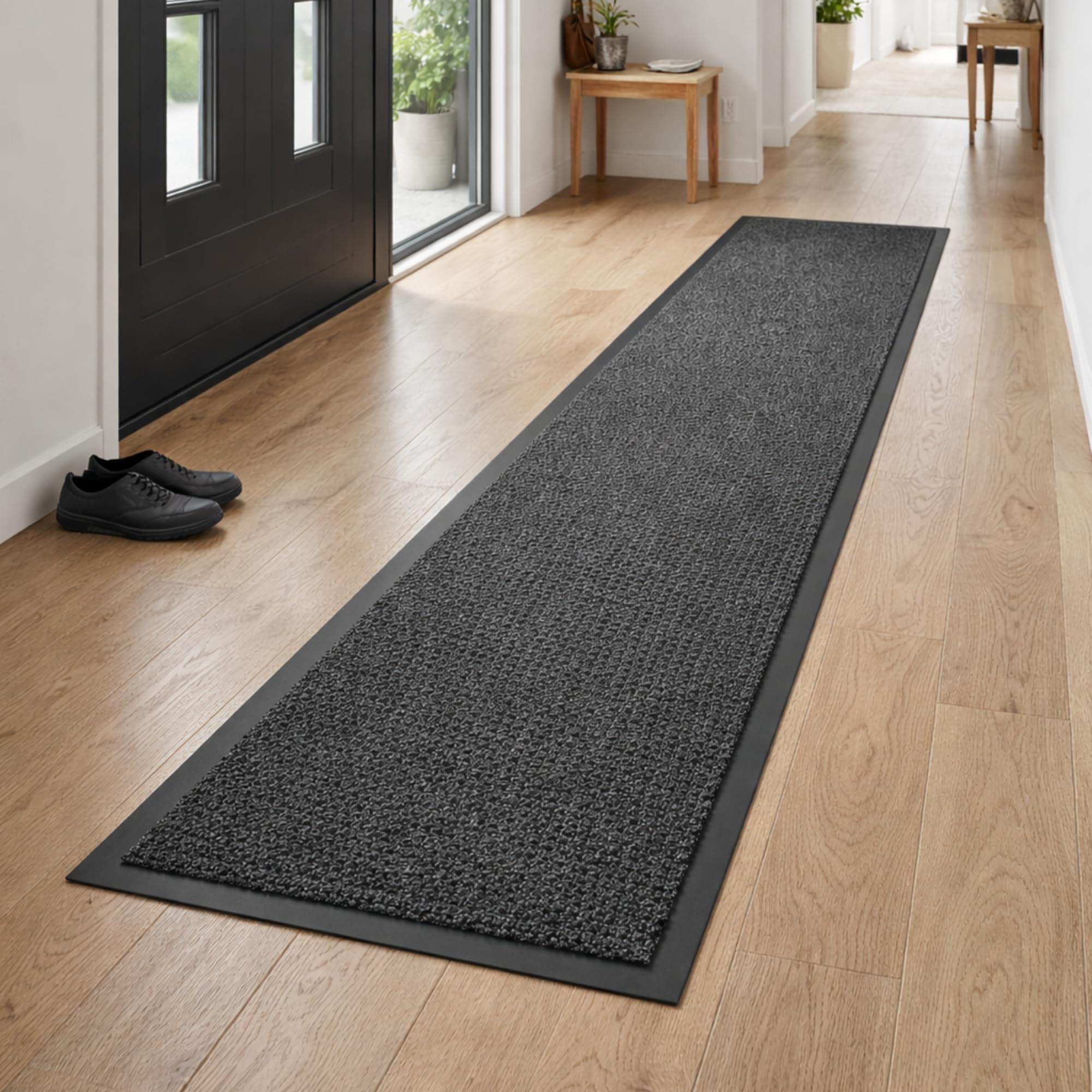 GULLAMBO Carpet Runners for Hallways Non Slip – Rubber Backed Dirt Trapper Hall Runner Rug | Heavy Duty Water Absorbent Low Pile Kitchen Runner Mat | Anti-Slip Indoor Corridor Rug – Anthracite