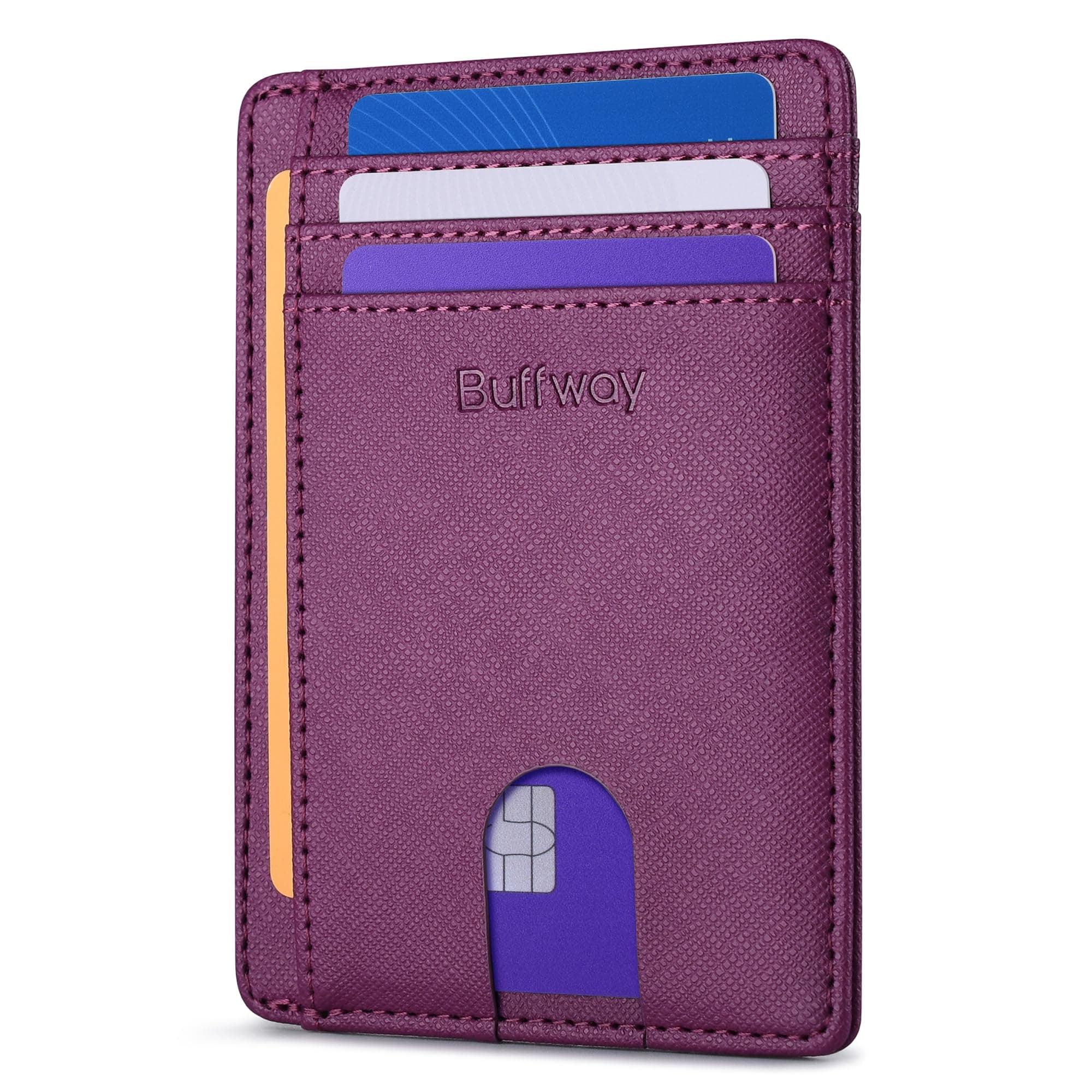 Buffway Mens Slim Wallet, Minimalist Thin Front Pocket Leather Credit Card Holder with RFID Blocking for Work Travel