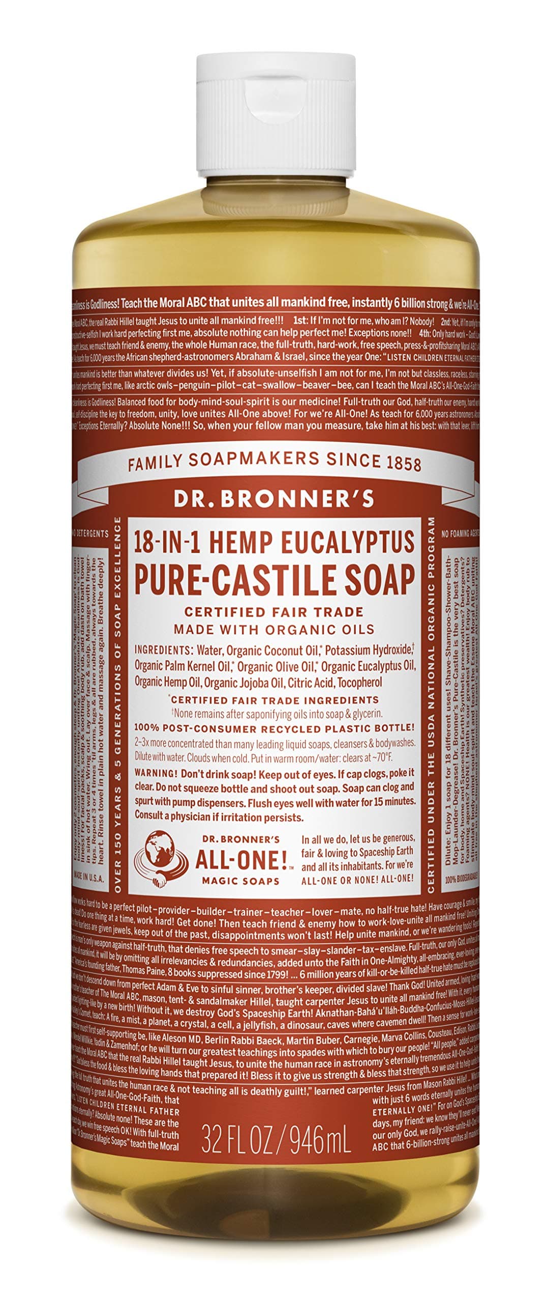Dr. Bronner's Eucalyptus Liquid Castile Soap, 32 FZ