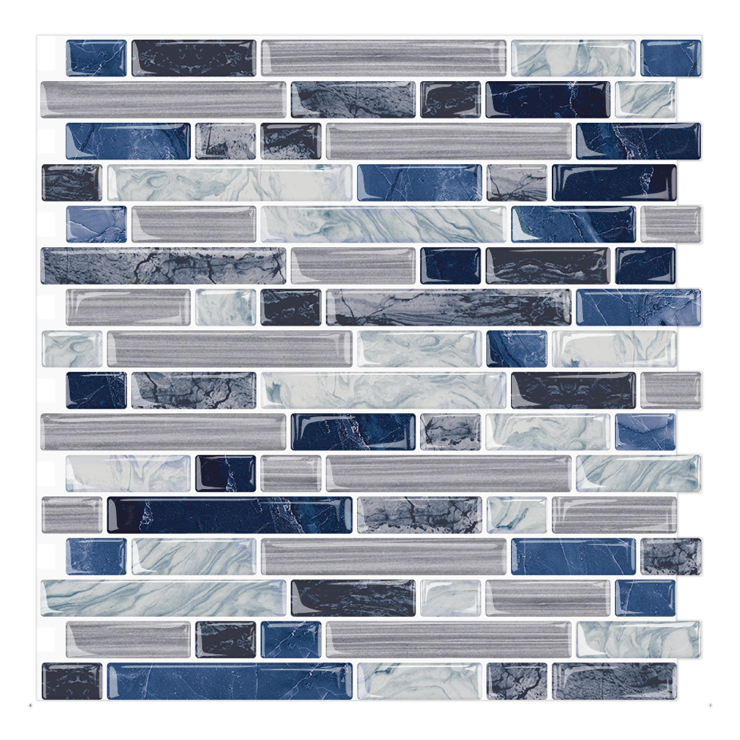 Yipscazo 1 Sheet 12''x12'' Peel and Stick Backsplash Tile for Kitchen Adhesive Stick on Backsplash Laundry Bathroom Textured Vinyl Sticker Wallpaper Smart Tile in Dark Blue
