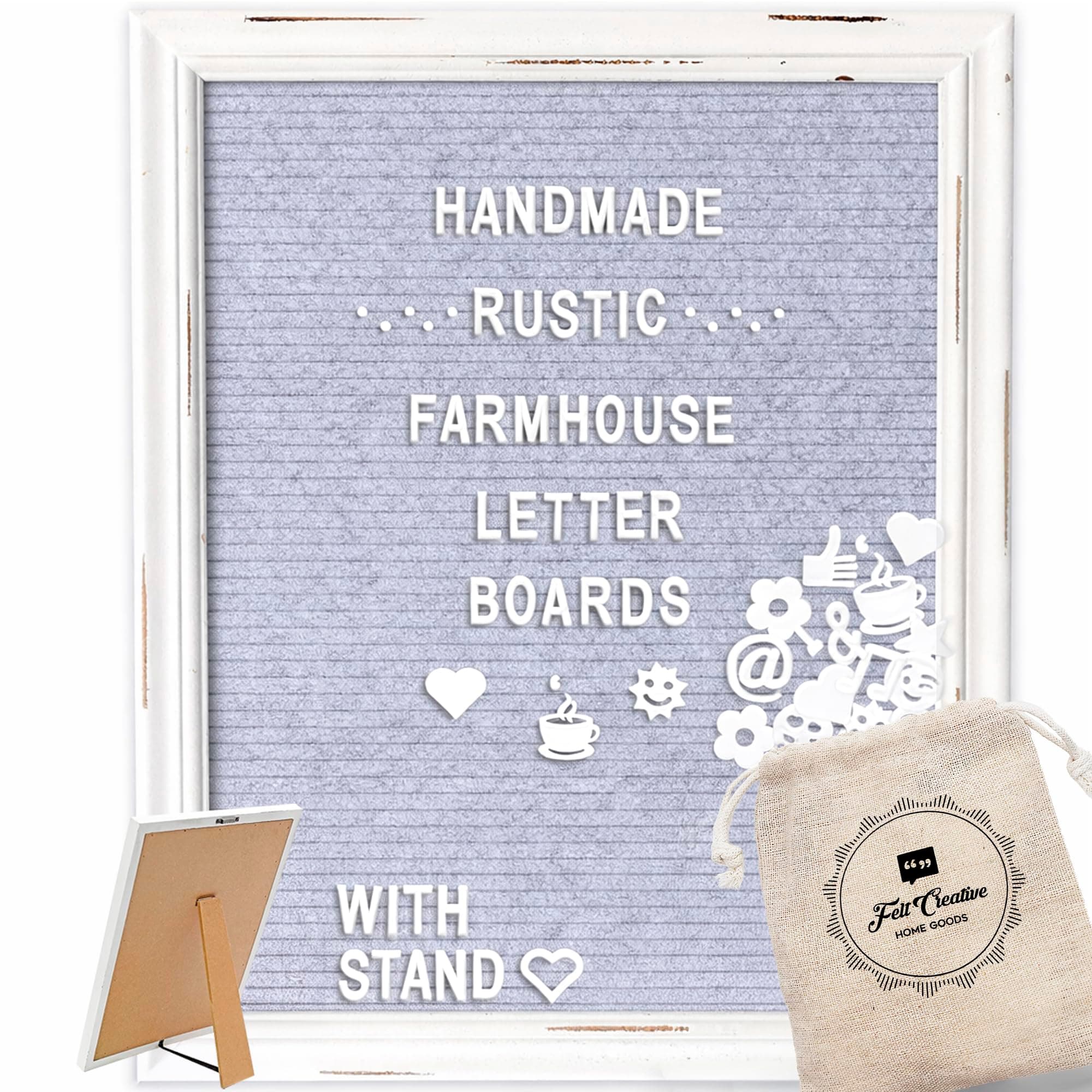 Gray Felt Letter Board Back to School Sign with Rustic Wood White Frame - Grey Farmhouse Letter Board Sign with Stand - Baby Announcement 12x16 Felt Board Changeable Message Board with 350 Letter Set