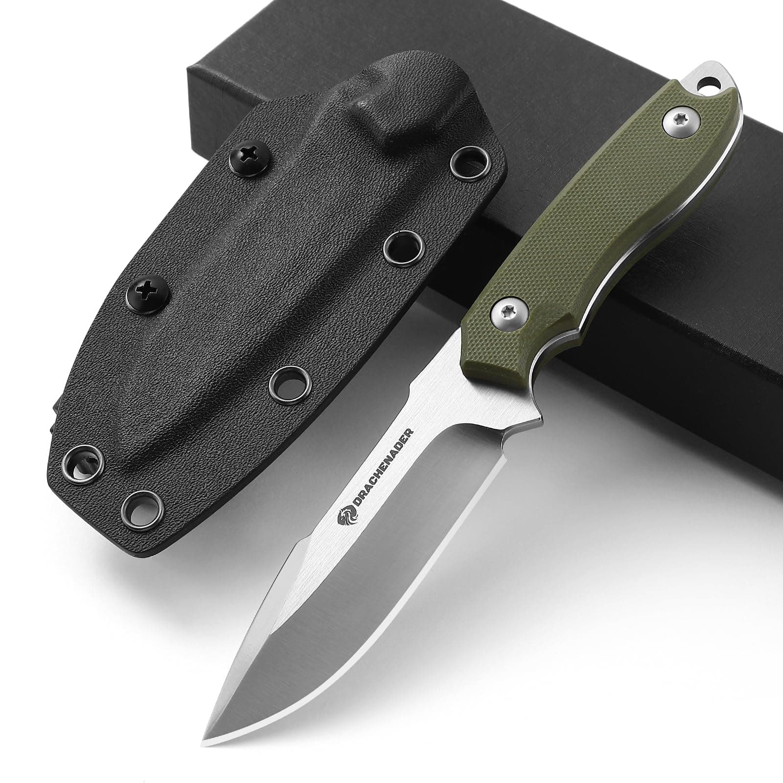 DRACHENADER Small Fixed Blade Knife 7 inch Tactical Knife EDC D2 Steel with Kydex Sheath, G10 Handle, Clip Lock and Gift Box, Versatile for Horizontal and Vertical Carry