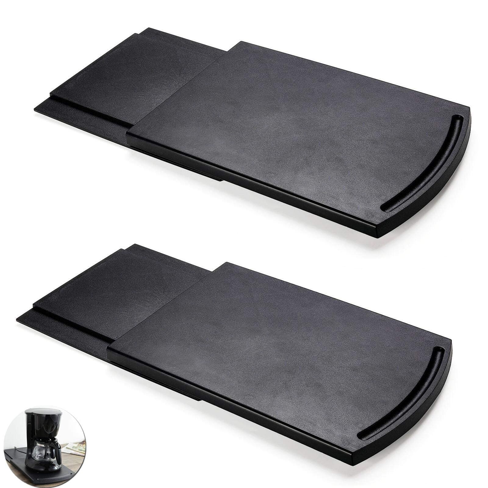 2 Pack Sliding Coffee Maker Tray, 12’’ Countertop Appliance Caddy Slider for Blender Toaster under Carbinet, Black ABS Rolling Out Tray