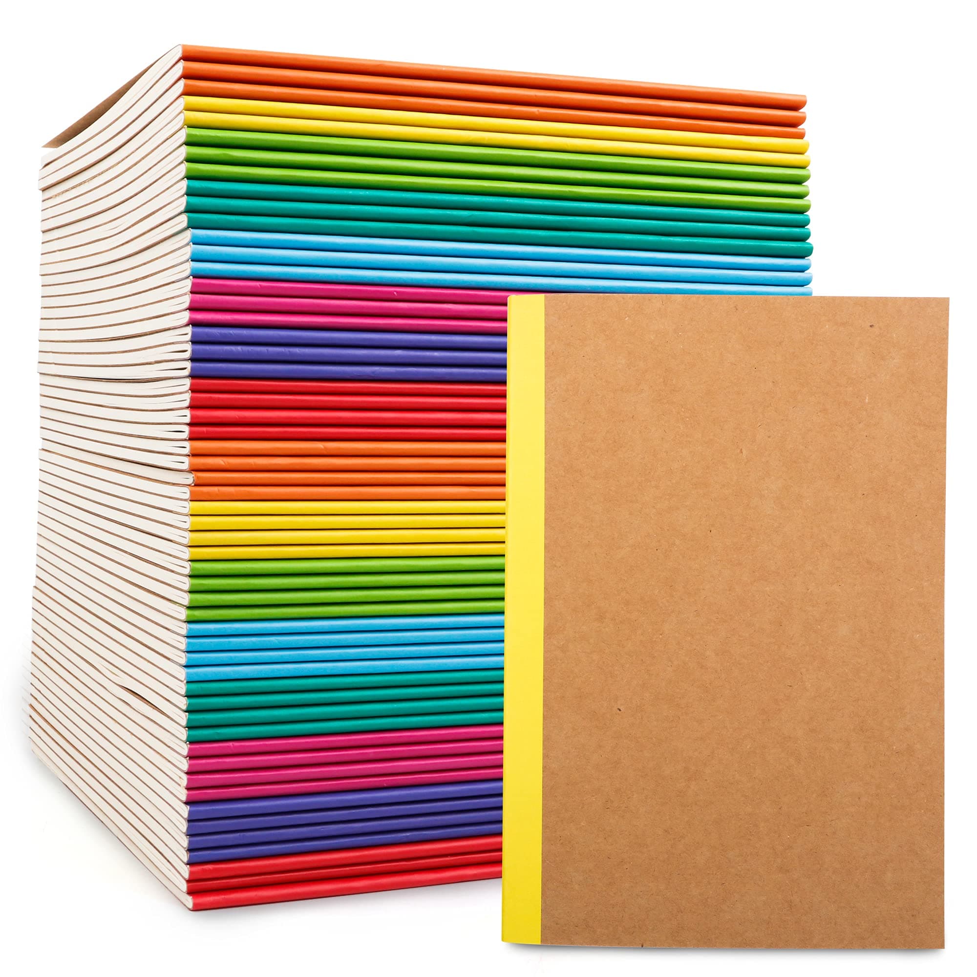 56 Pack Composition Notebooks Bulk, Kraft Cover Lined Blank College Ruled Composition Travel Journals with Rainbow Spines For Women Students Business, 60 Pages, 8.3”x 5.5”, A5, 8 Colors