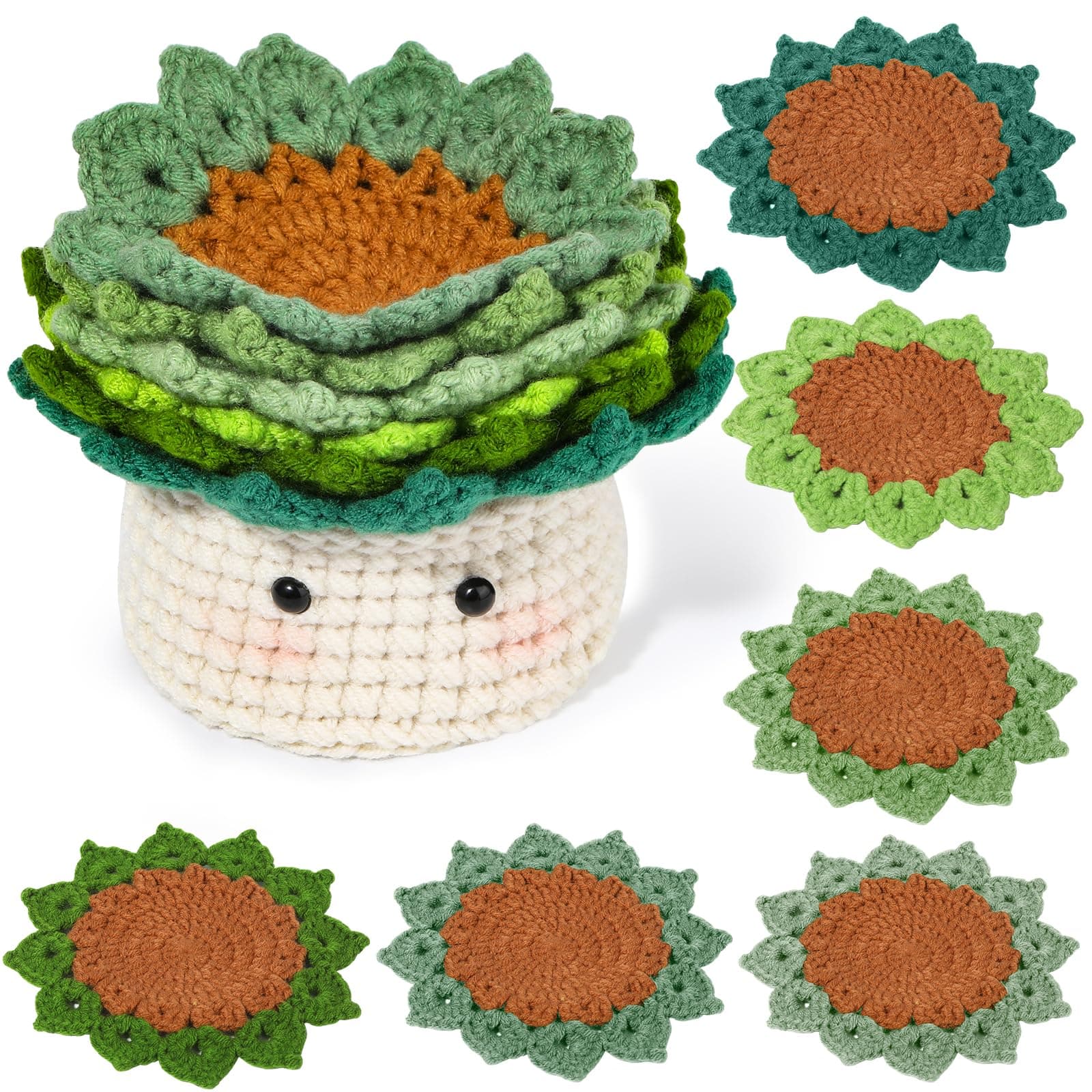 Crochet Kit For Beginners Knitting Beginner, Plant Coasters, Diy Starter Kit, All-In-One Set And Step-By-Step Video, Decor Or Coaster Use