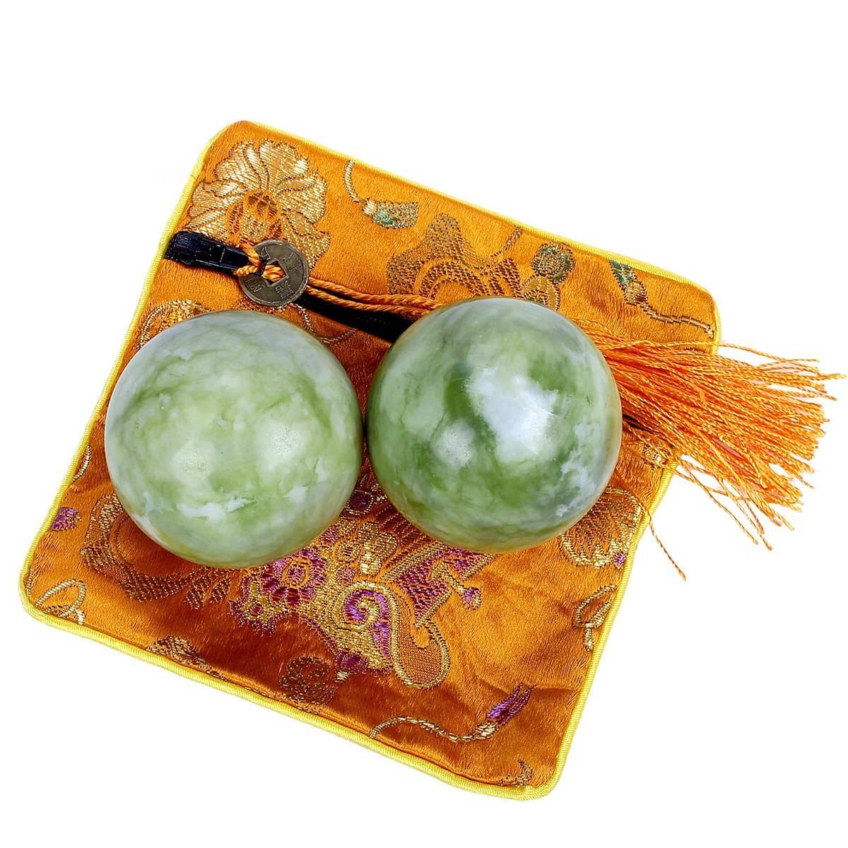 2'' Green Marble Baoding Health Stress Exercise Balls in Natural Stone Color BS139 (Bag)