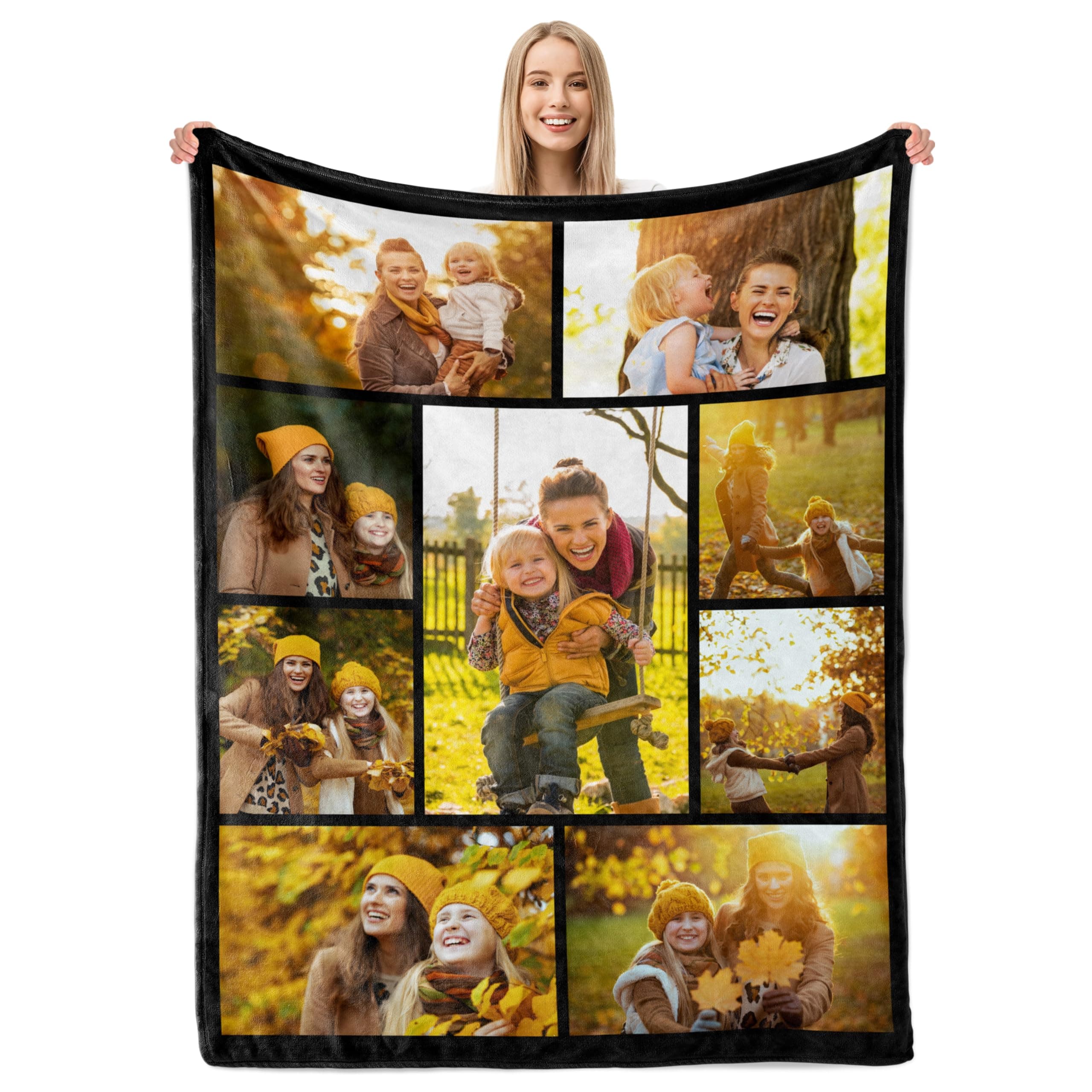 Custom Blanket with Photos Personalized Throw Blanket with Picture Upload Soft Fleece Blanket for Wife/Friend/Mom/Couple/Grandma/Pets Gifts for Birthday Anniversary Halloween Made in USA