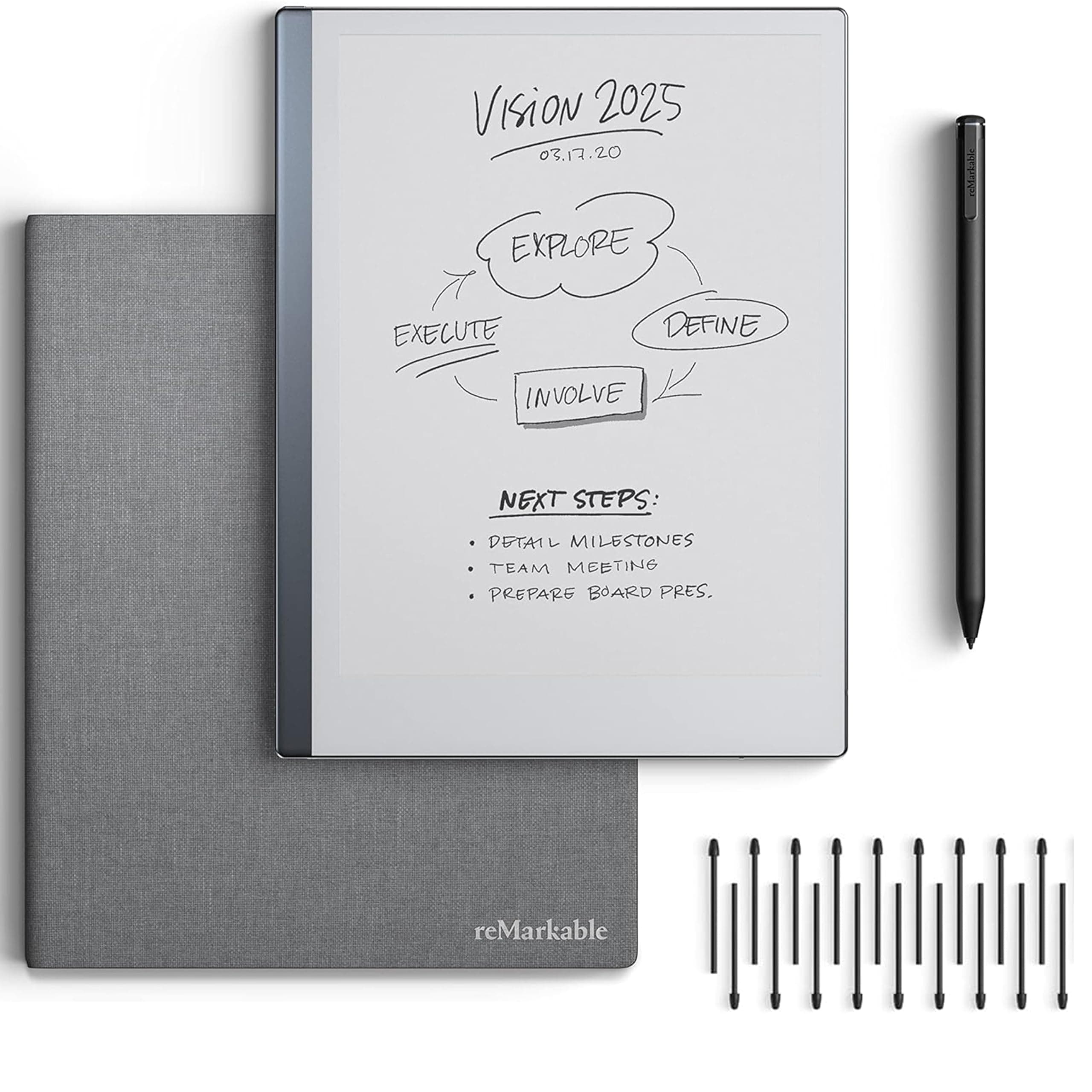 2 Bundle-reMarkable 2 Tablet (10.3” Digital Paper Display) – Includes Gray Polymer Weave Book Folio,Marker Plus,18 Spare Marker Tips,USB-A to USB-C Cable,1-Year Free Connect Trial,(RM911)