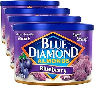 Blue Diamond Almonds, Classic Blueberry Flavored Sweet Snack Nuts, Non-GMO,Kosher, and No Gluten Ingredients or Artificial Flavors,Great size for On-the-go, Lunch, Adults and Kids, 6oz Can (Pack of 4)