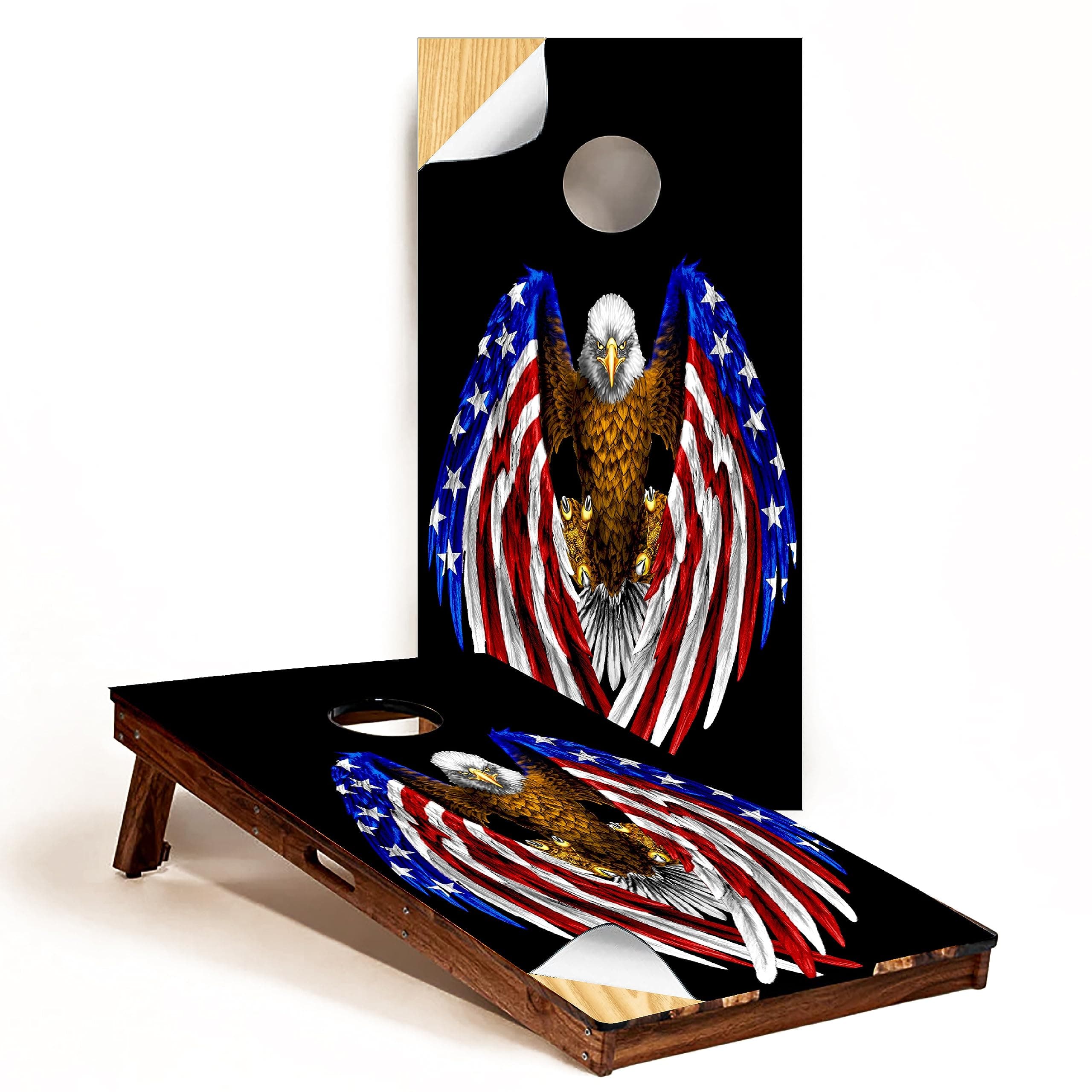 GRAPHIX Express - C195 American Flag Eagle - Patriotic Cornhole Board Wrap - Laminated Weatherproof Vinyl Decal - Easy Bubble-Free Application - Stickers Dimensions: 2' x 4' - Set of 2
