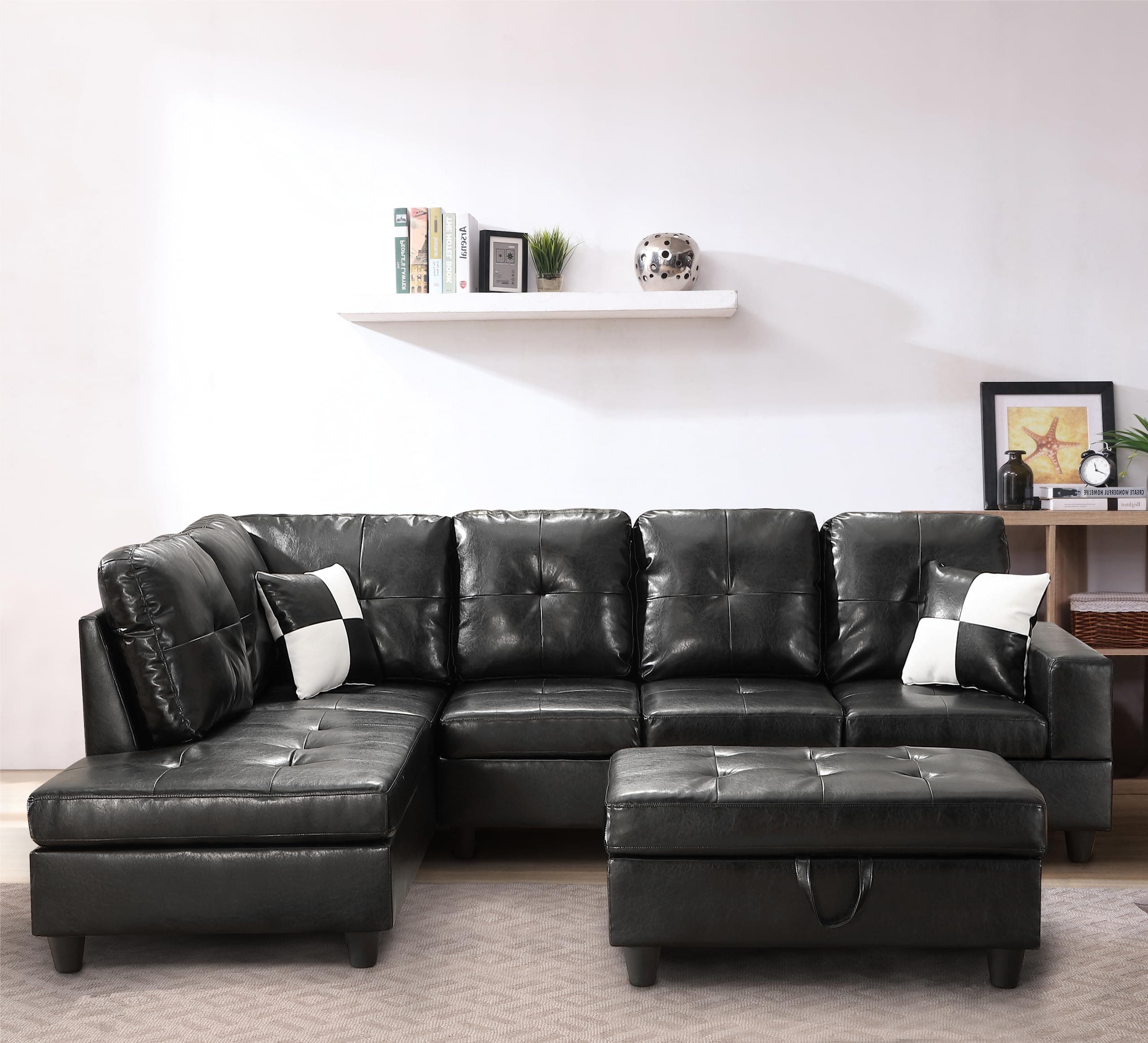 DHHU 82" L-Shaped Sofa with Storage Chaise, 3 Seat Convertible Sectional Sofa Couch, Movable Ottoman Small Sleeper Sofá Linen Upholstered Pull Out Sofa Bed for Living Room Office Furniture Set