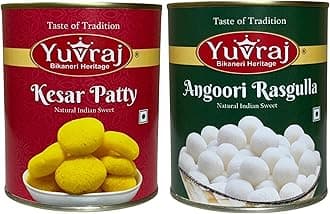 Yuvraj Kesar Patty & mini Rasgulla sweets combo 1 kg x 2 tin Pack