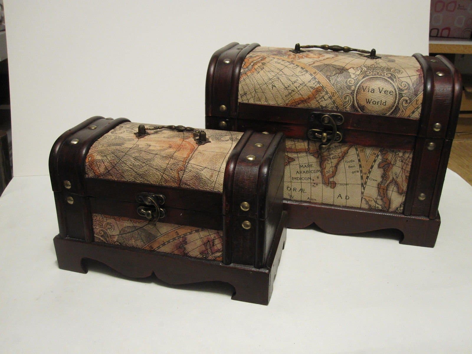 Antique Looking Old World Map Wooden Trunk/Box Set of 2