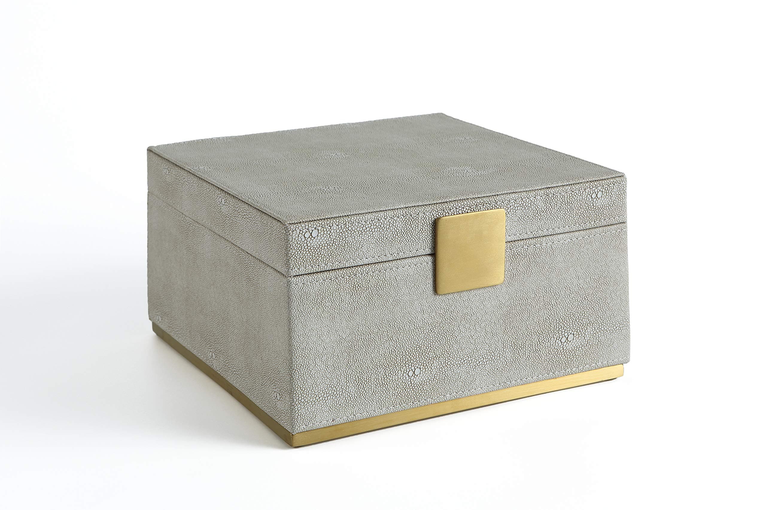 WV Ivory Shagreen Square Decorative Organizer for Home Decor - Faux Leather Storage Jewelry Box - Men's Accessories, Women's Cosmetic Shelf Organizer (Ivory, 9.8x9.8 inch)