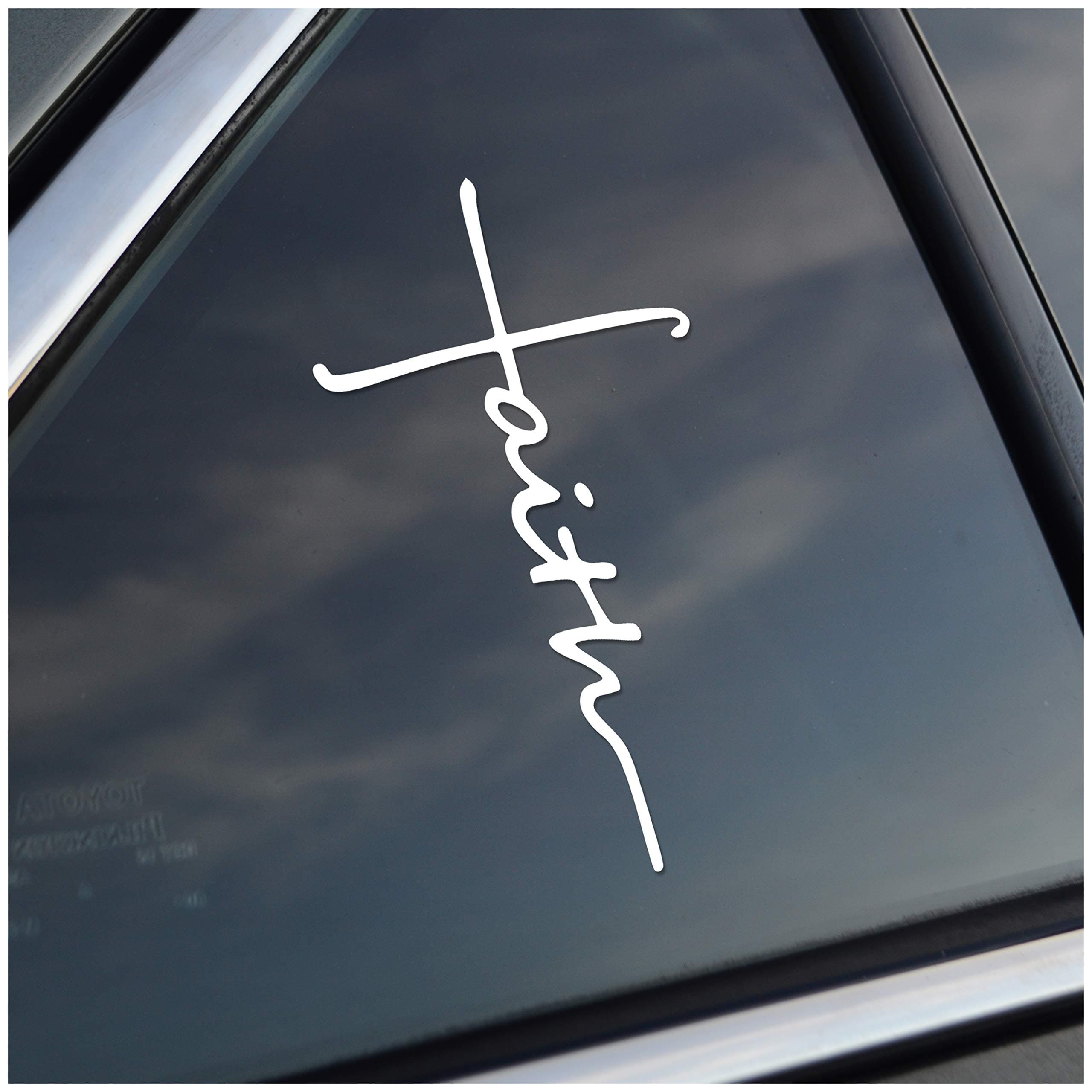 Faith Cross Window Vinyl Decal - White