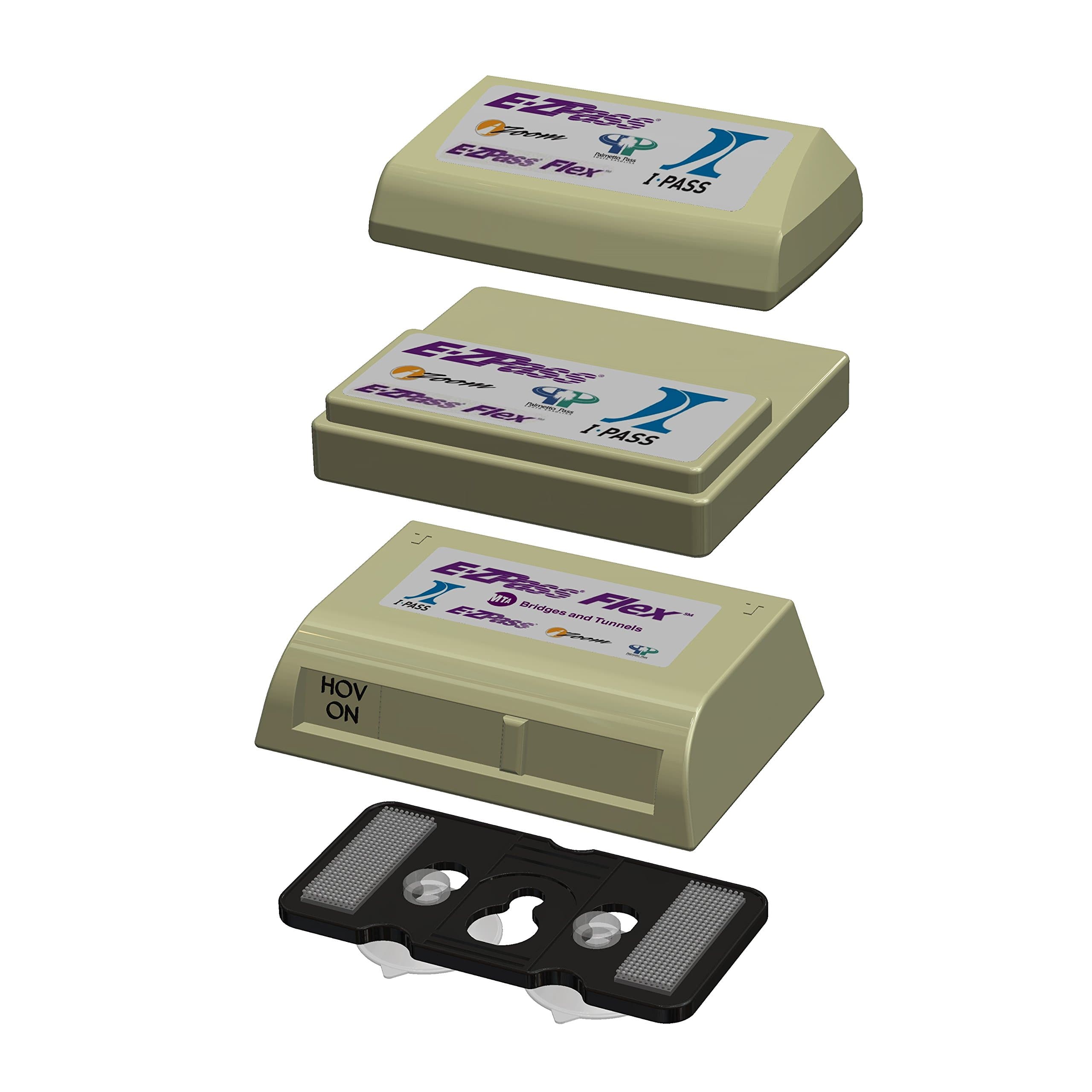 EZ Pass-Mate Black - Toll Pass Holder for E-ZPass Mini & Flex, I Pass New and Old & FasTrak Flex CAV. Holder only. Fits Boxes Shown in Pictures. Patent Pending &. Made in USA.