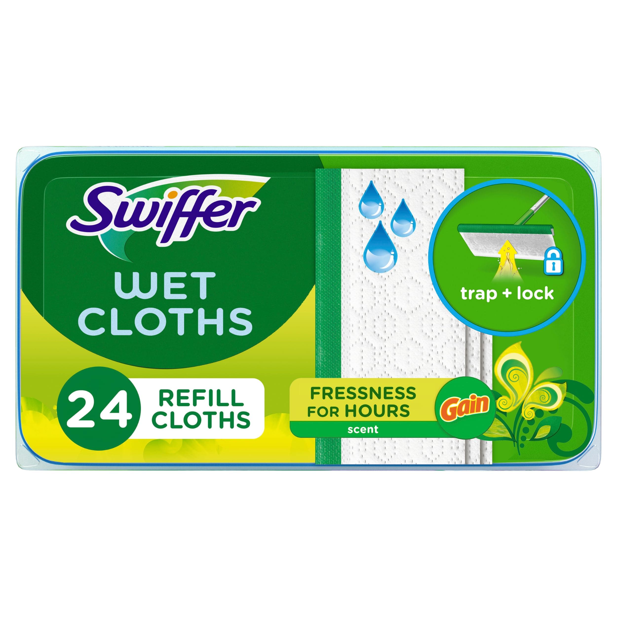 Sweeper Wet Mopping Cloths Refills Gain Original Scent, White, Green, 24 Count