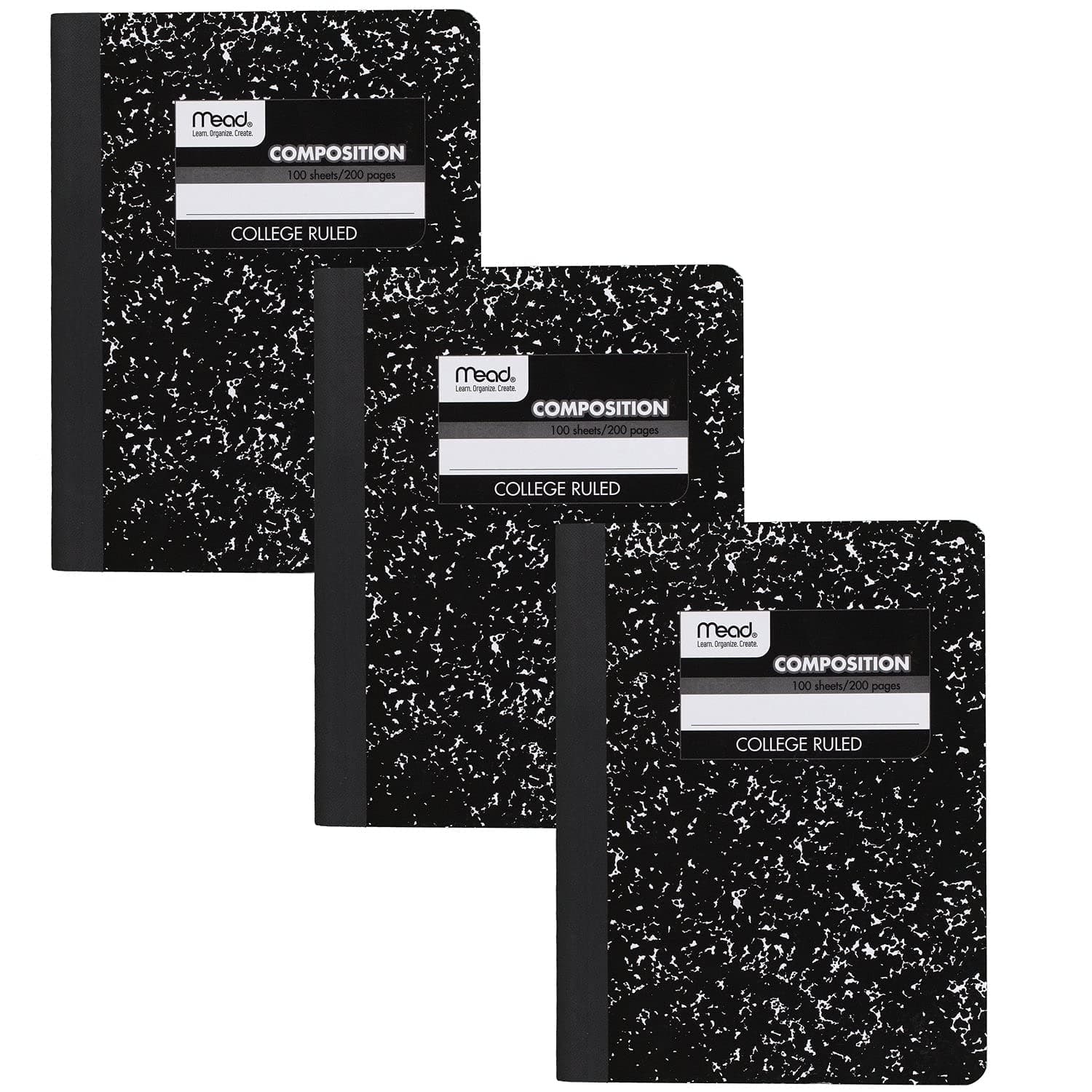 Mead Composition Notebook, 3 Pack, College Ruled Paper, 7-1/2" x 9-3/4", 100 Sheets per Comp Book, Black Marble (38111)