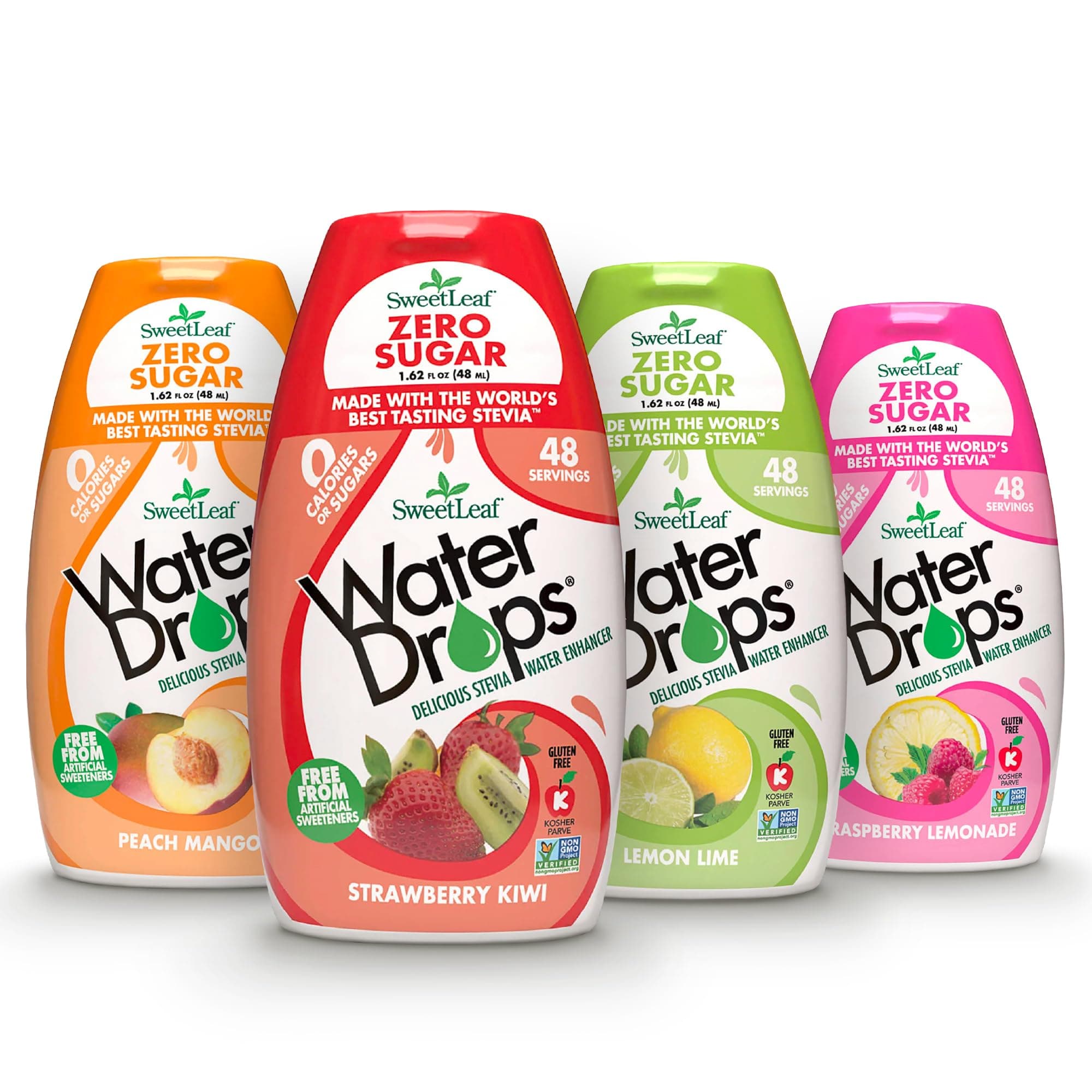SweetLeaf Sweetleaf Stevia Natural Water Drops Variety Pack With Raspberry Lemonade, Lemon Lime, Peach Mango & Strawberry Kiwi (1.62 Ounce Each)