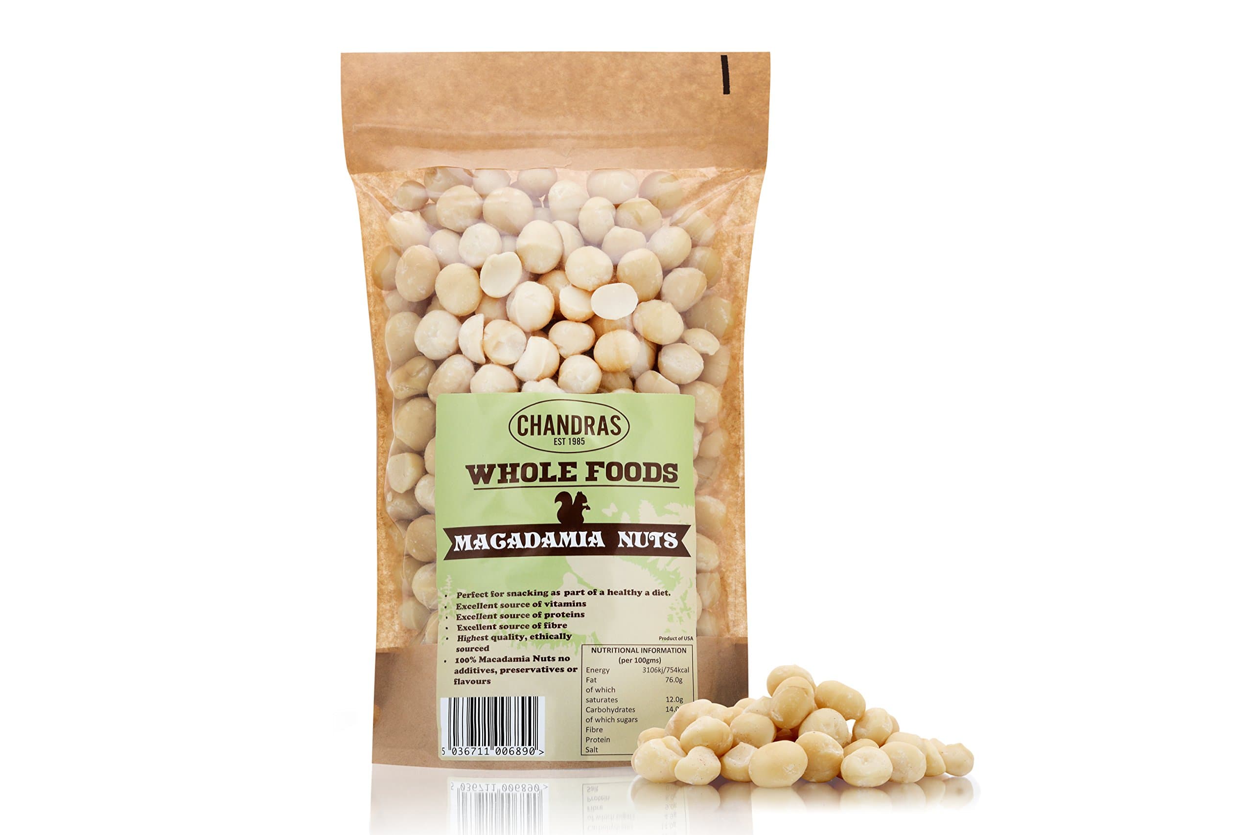 Chandra Whole Foods – Macadamia Nuts 500G - Low-GI Macadamia Nuts for Snacking, Smoothies, Baking & Cooking - Gluten-Free Keto Healthy Snack, Rich in Protein & Vitamins & Antioxidants