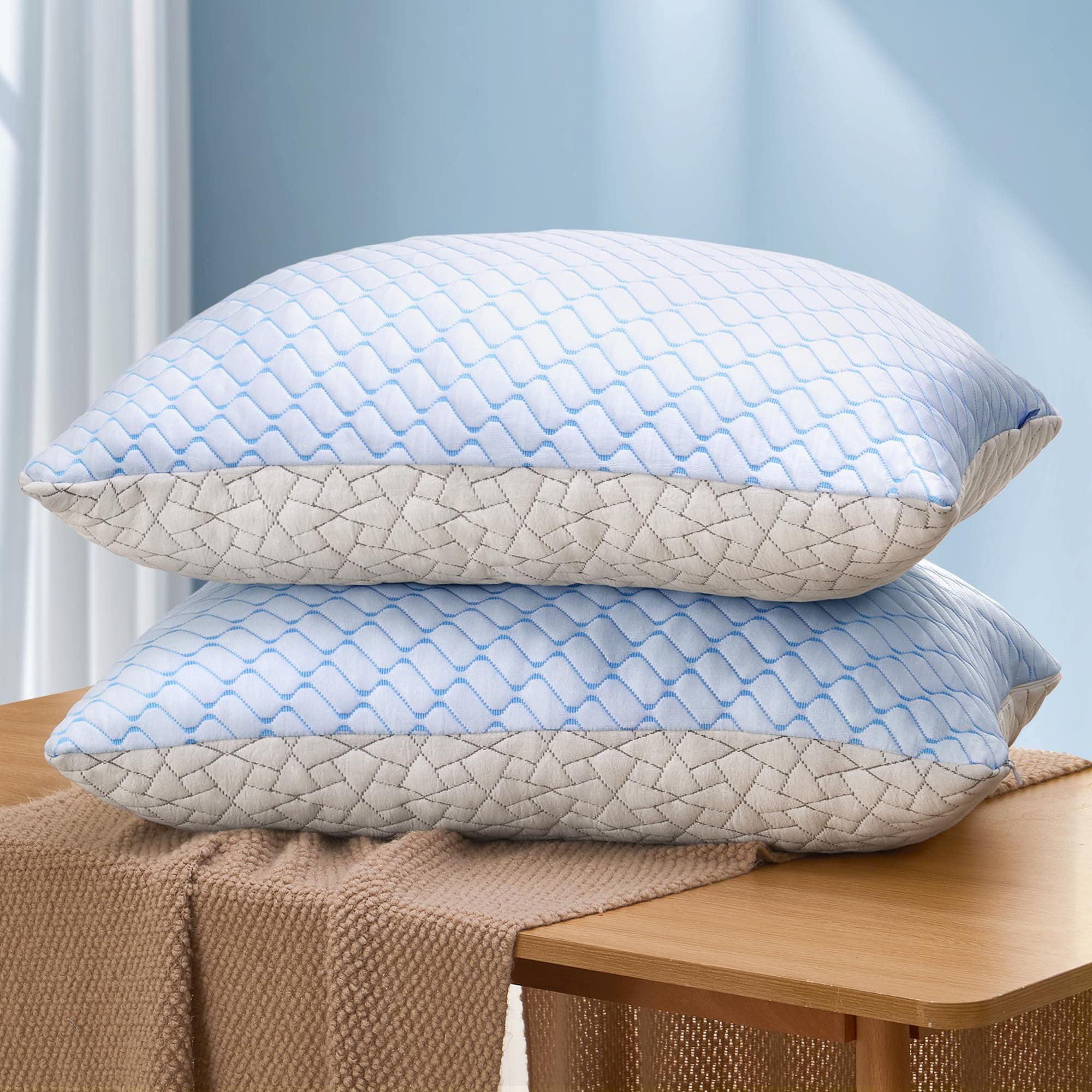 Bafode Memory Foam Pillows Standard Size Set of 2 Cooling Bed Pillow 2 Pack Shredded Memory Foam Pillow for Sleeping 20x26