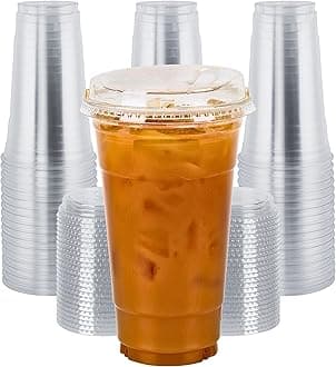 Green Direct 24 oz. Disposable Plastic Clear Cups with Strawless Sip Lids for Iced Coffee 100