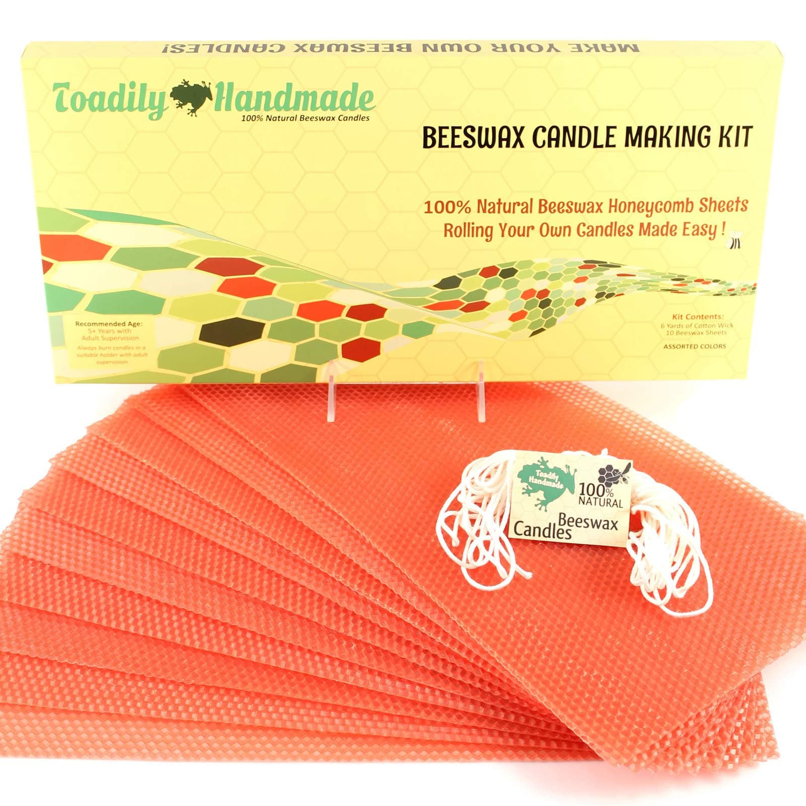 Make Your Own Beeswax Candle Kit - Includes 10 Full Size 100% Beeswax Honeycomb Sheets in Terracotta and Approx. 6 Yards (18 Feet) of Cotton Wick. Each Sheet Measures Approx. 8" x 16 1/4".