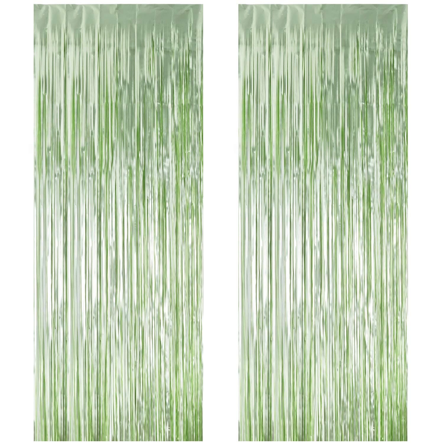 UWANTME2 Pack 3.3 ft x 9.8 ft Foil Curtains Metallic Fringe Curtains Shimmer Curtain Photo Backdrop for Halloween Christmas Birthday Party Wedding Decorations (Pale Green Streamers Decor)