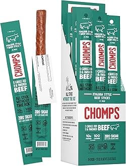 CHOMPS Grass Fed Italian Style Beef Jerky Snack Sticks, Keto, Whole30, Paleo, Gluten Free, Sugar Free, Low Carb, AIP Diet Compliant, 100 Calories,1.15 Oz, Pack of 24