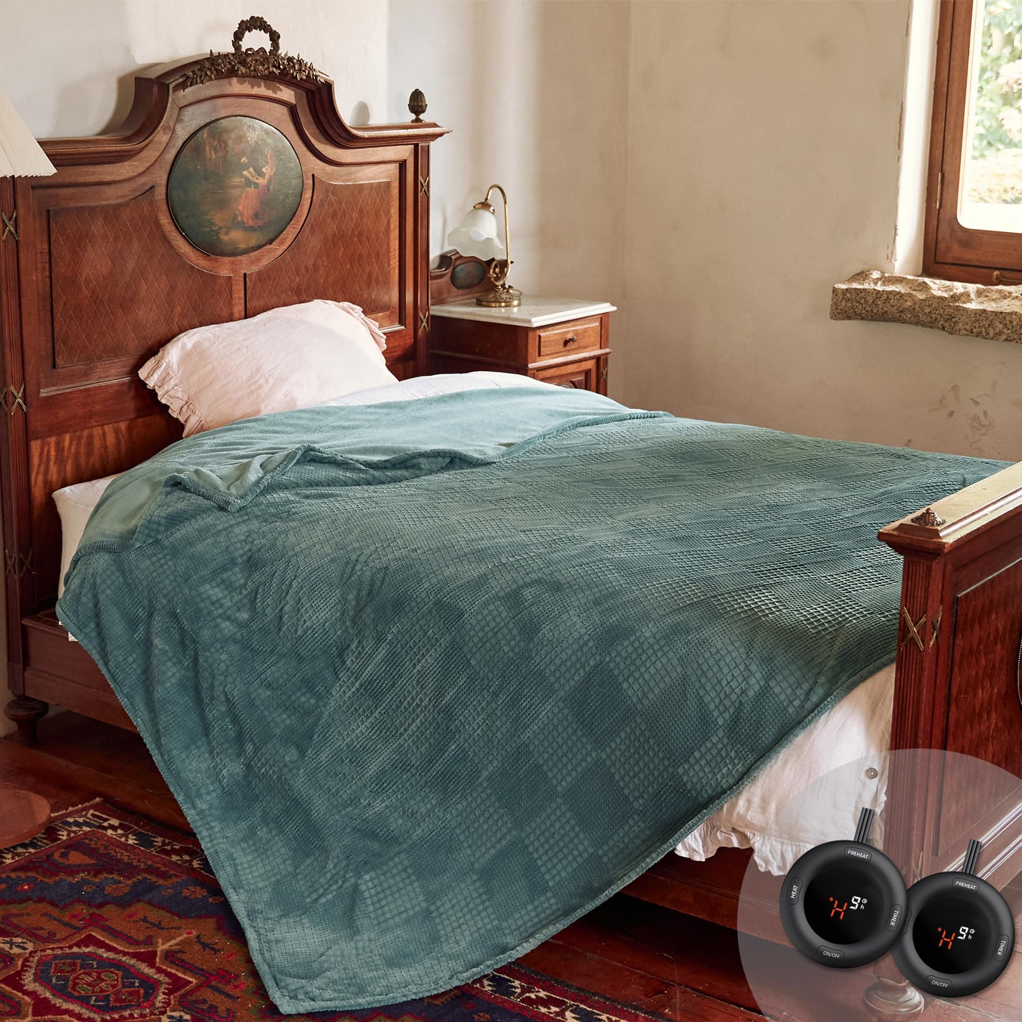 Electric Blanket Queen Size 84''X90'' - Heated Blanket with Dual Control Fast Heating 10 Heating Levels & 10 Hours Auto Off,ETL Certified Machine Washable (Green)