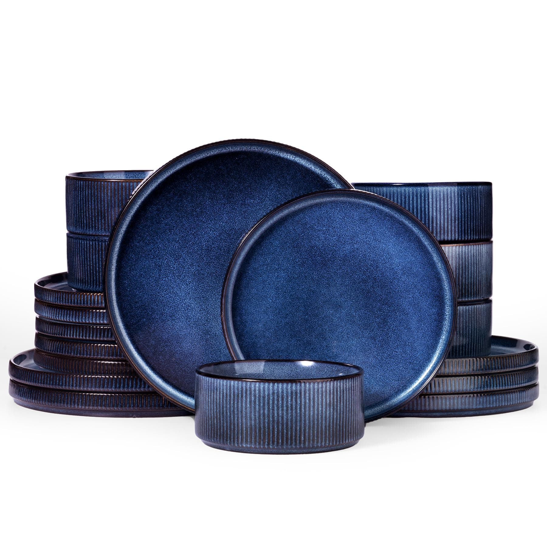 famiware Star Plates and Bowls Sets, Modern Stoneware Dinnerware Sets for 6, 18-Piece Kitchen Dish Set - Chip and Scratch Resistant, Microwave and Dishwasher Safe Tableware, Nebulas Blue