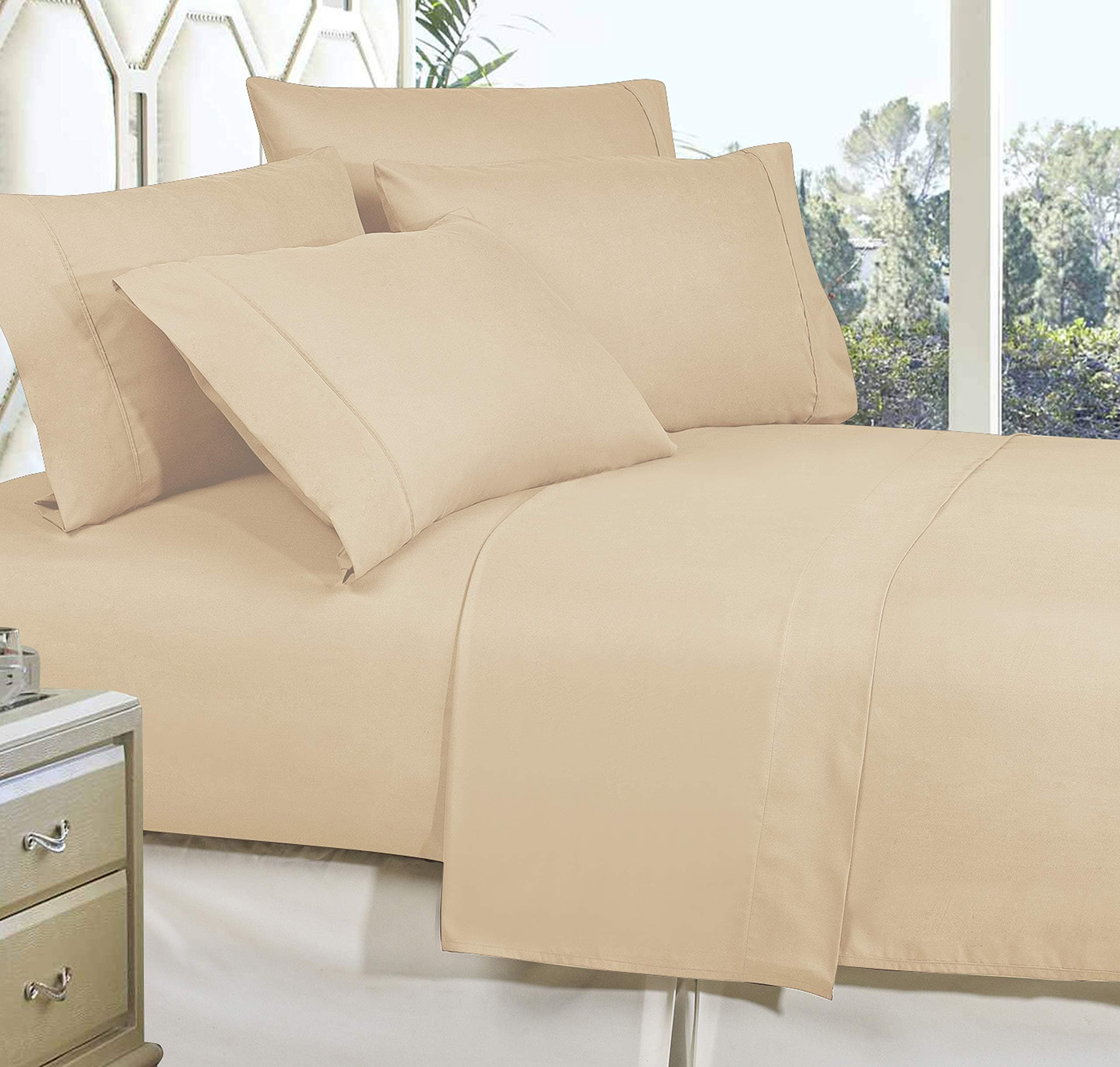 Celine Linen Best, Softest, Coziest Bed Sheets Ever! 1800 Thread Count Egyptian Quality Wrinkle-Resistant 4-Piece Sheet Set with Deep Pockets, California King, Cream/Tan